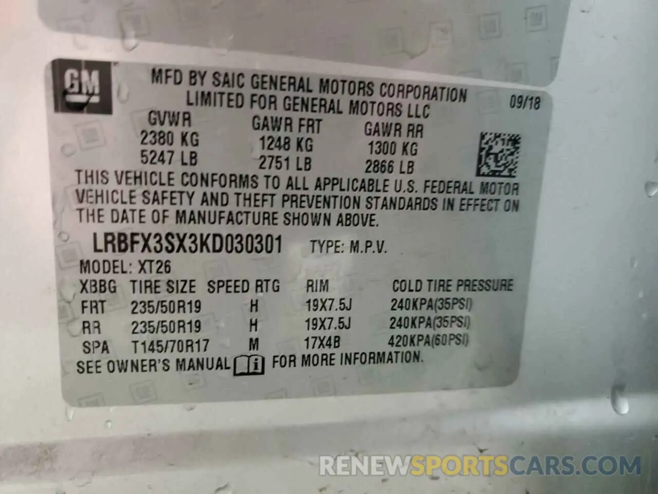 13 Photograph of a damaged car LRBFX3SX3KD030301 BUICK ENVISION 2019