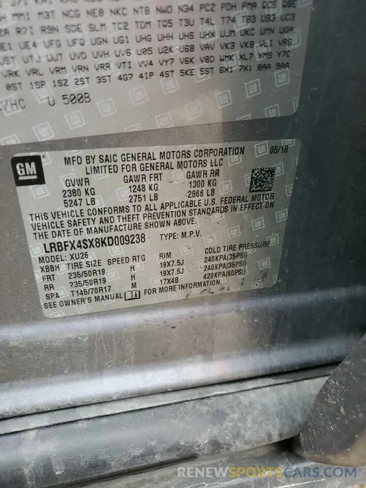 12 Photograph of a damaged car LRBFX4SX8KD009238 BUICK ENVISION 2019