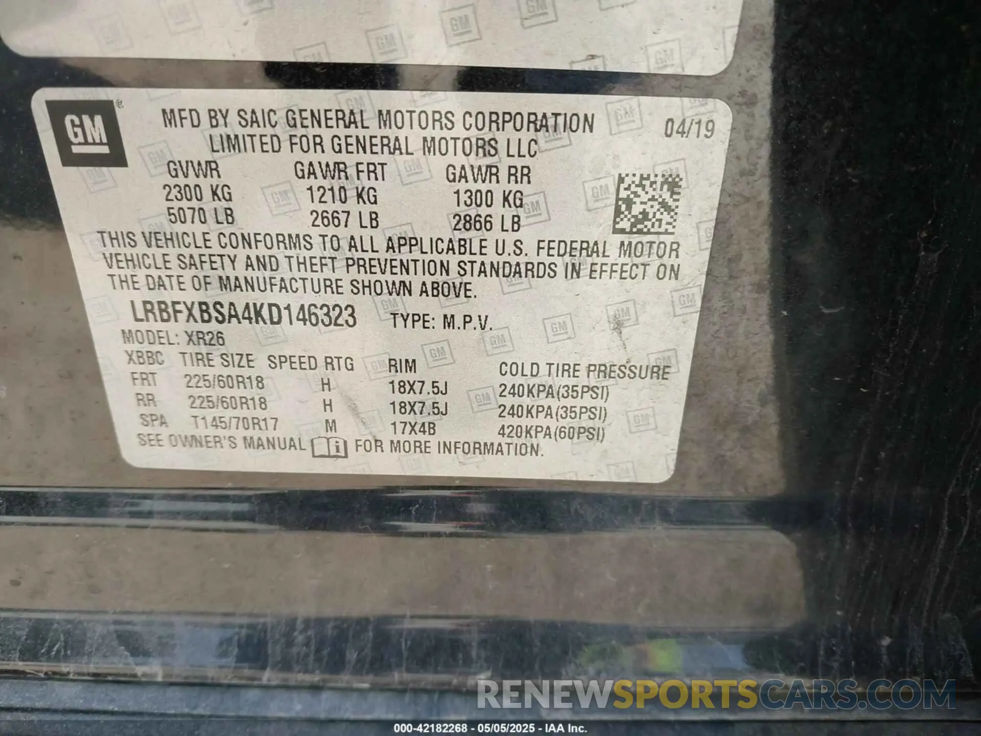 9 Photograph of a damaged car LRBFXBSA4KD146323 BUICK ENVISION 2019