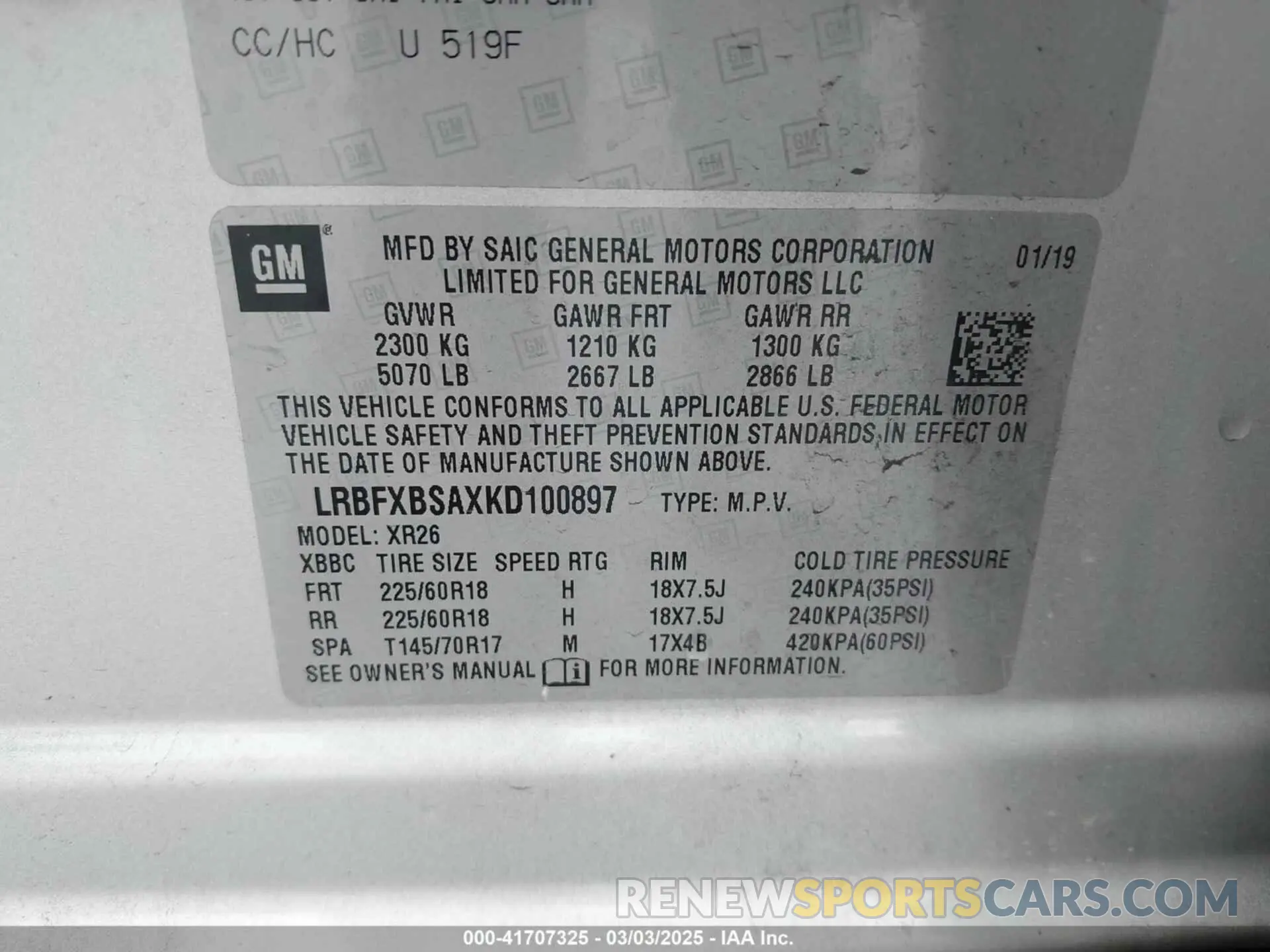 9 Photograph of a damaged car LRBFXBSAXKD100897 BUICK ENVISION 2019