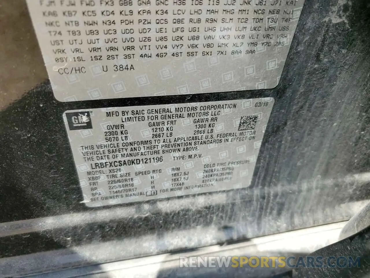12 Photograph of a damaged car LRBFXCSA0KD121196 BUICK ENVISION 2019