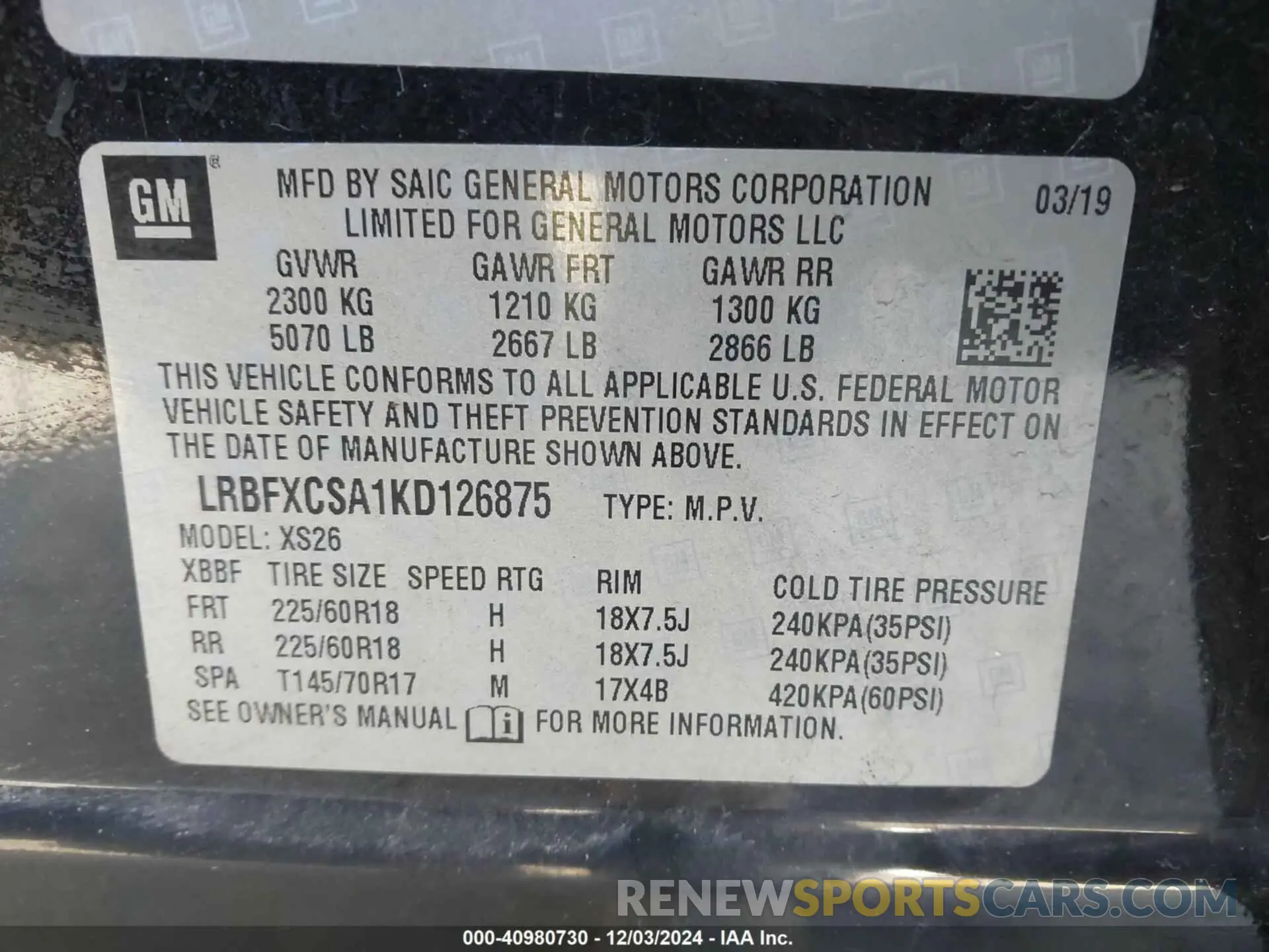 9 Photograph of a damaged car LRBFXCSA1KD126875 BUICK ENVISION 2019