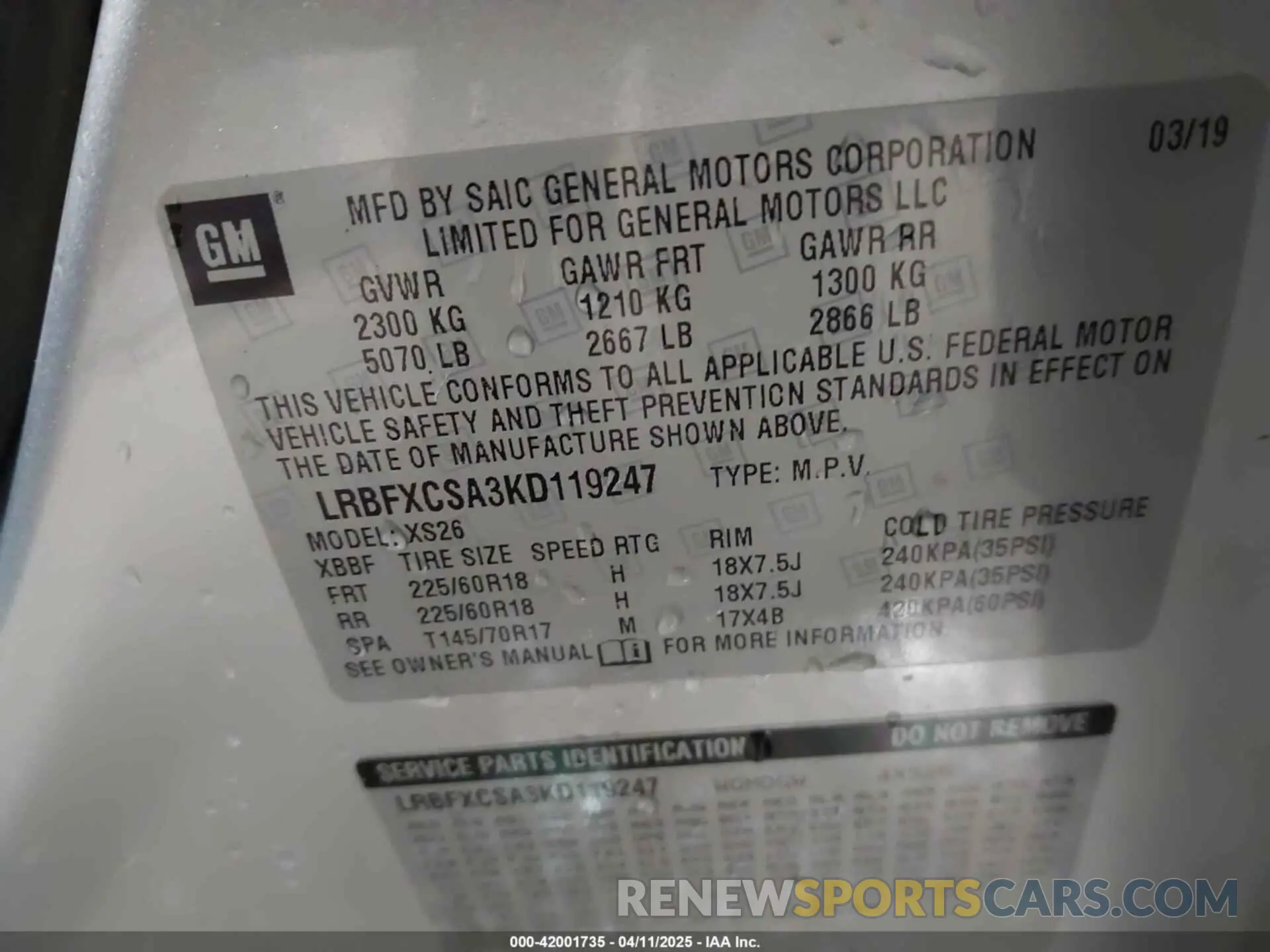9 Photograph of a damaged car LRBFXCSA3KD119247 BUICK ENVISION 2019