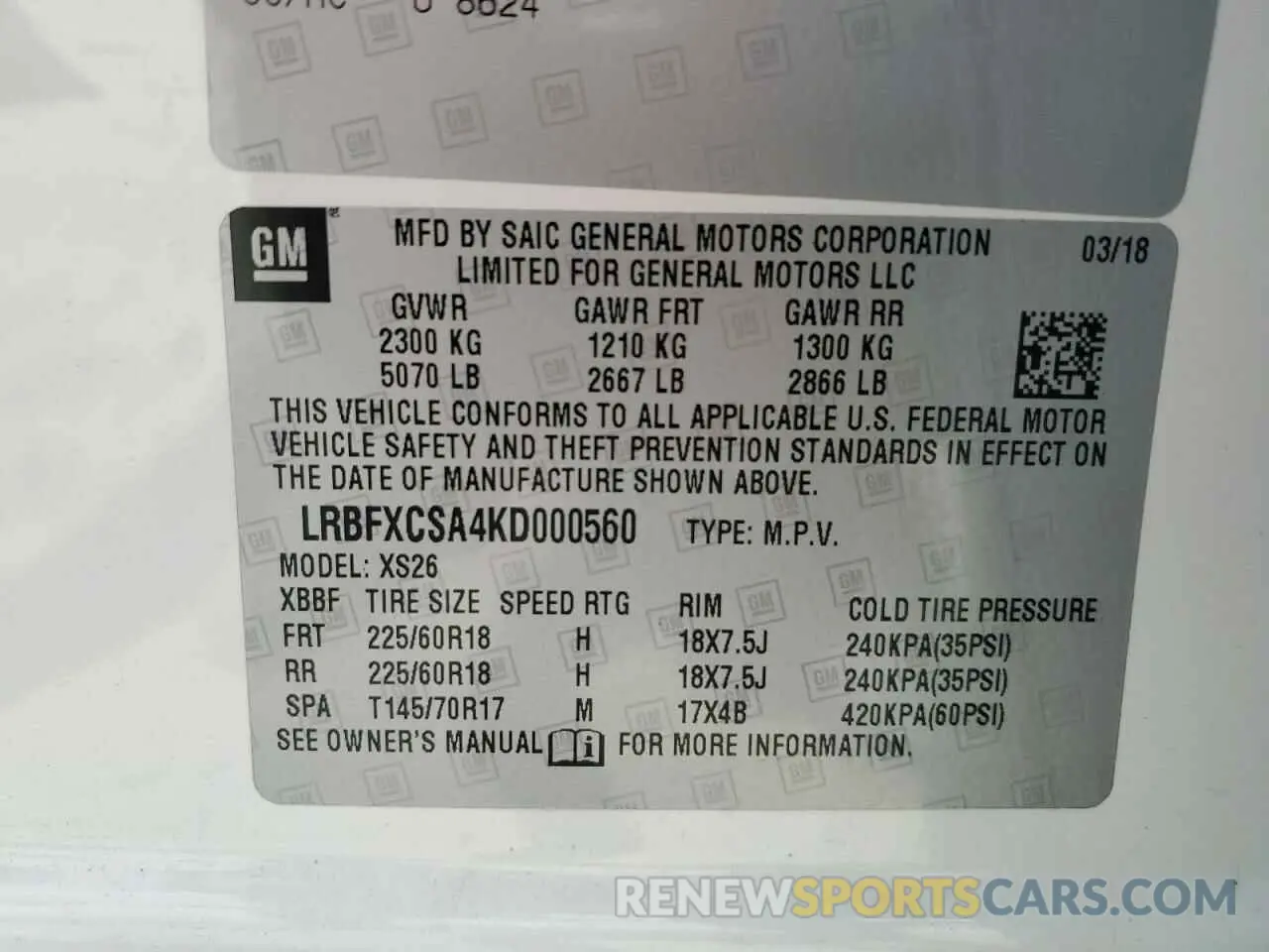13 Photograph of a damaged car LRBFXCSA4KD000560 BUICK ENVISION 2019