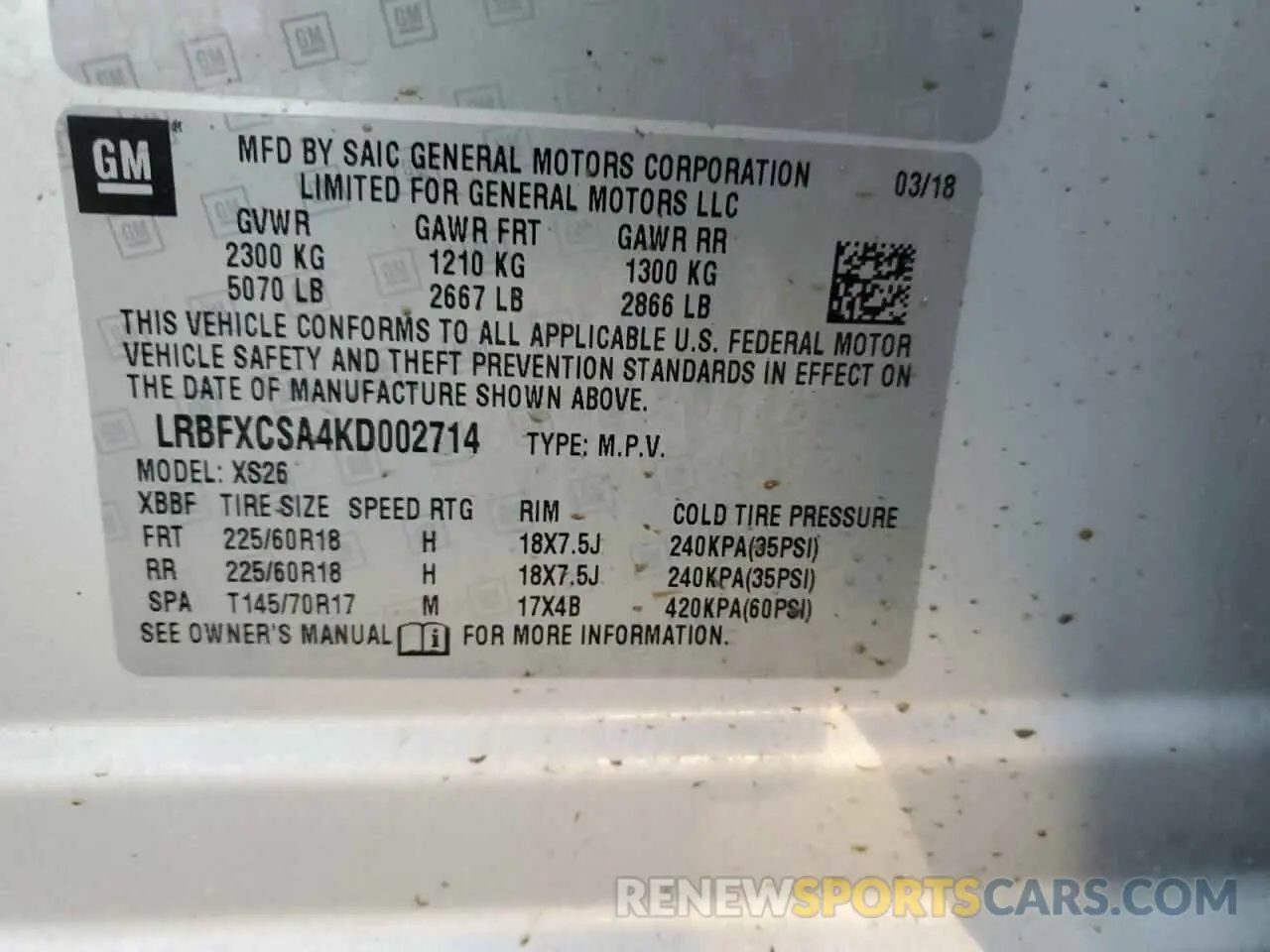 13 Photograph of a damaged car LRBFXCSA4KD002714 BUICK ENVISION 2019