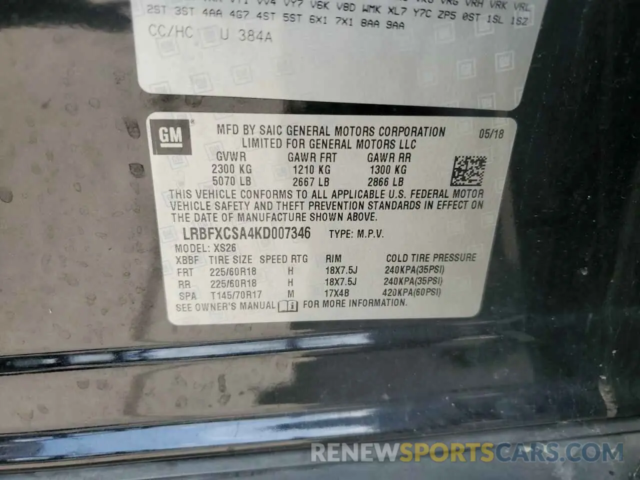 14 Photograph of a damaged car LRBFXCSA4KD007346 BUICK ENVISION 2019