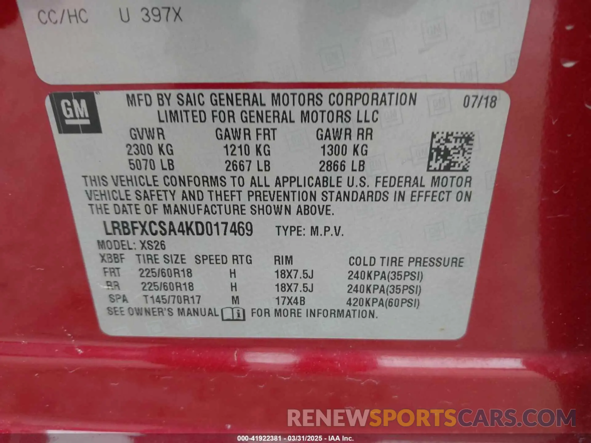 9 Photograph of a damaged car LRBFXCSA4KD017469 BUICK ENVISION 2019