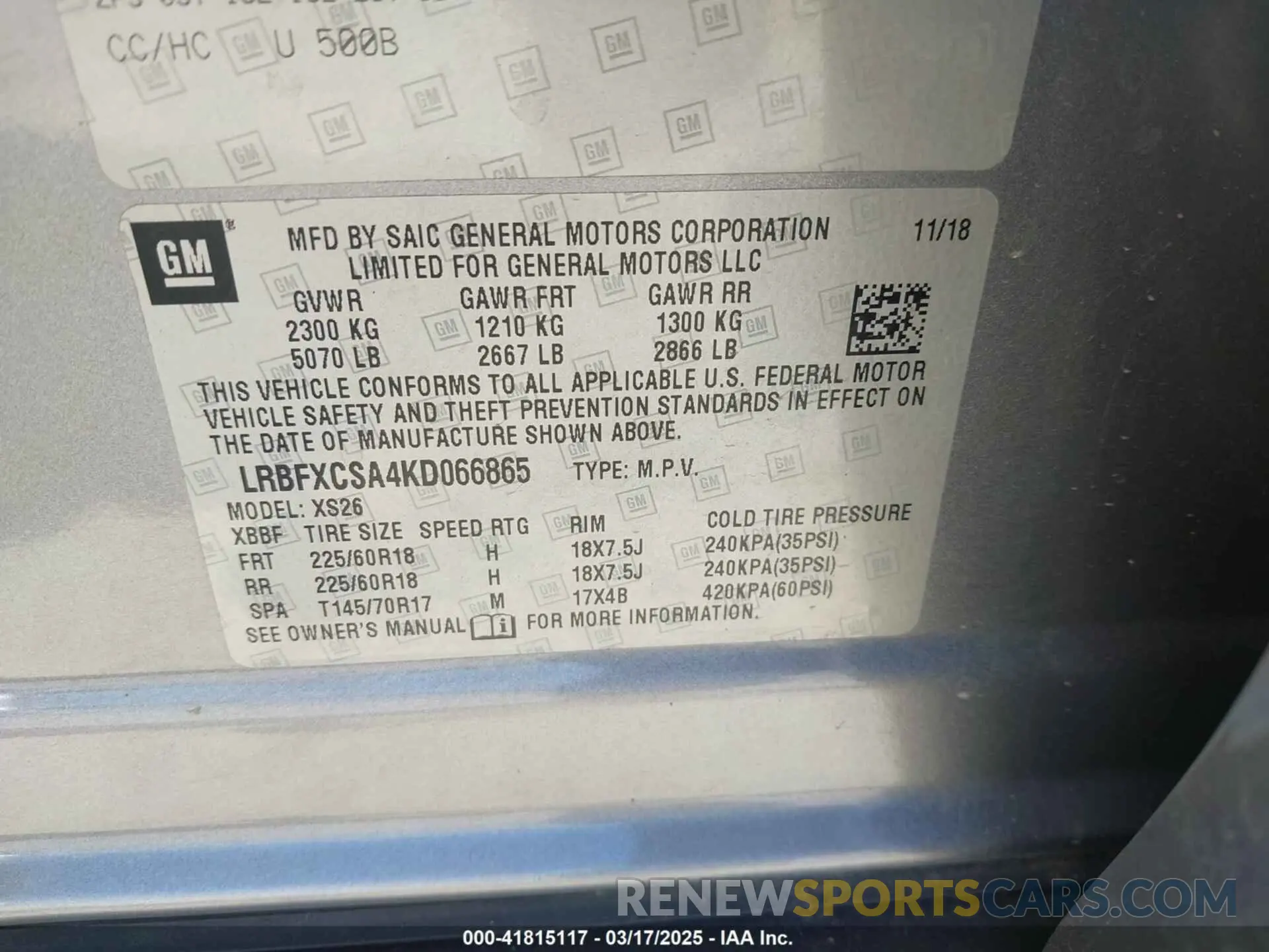 9 Photograph of a damaged car LRBFXCSA4KD066865 BUICK ENVISION 2019