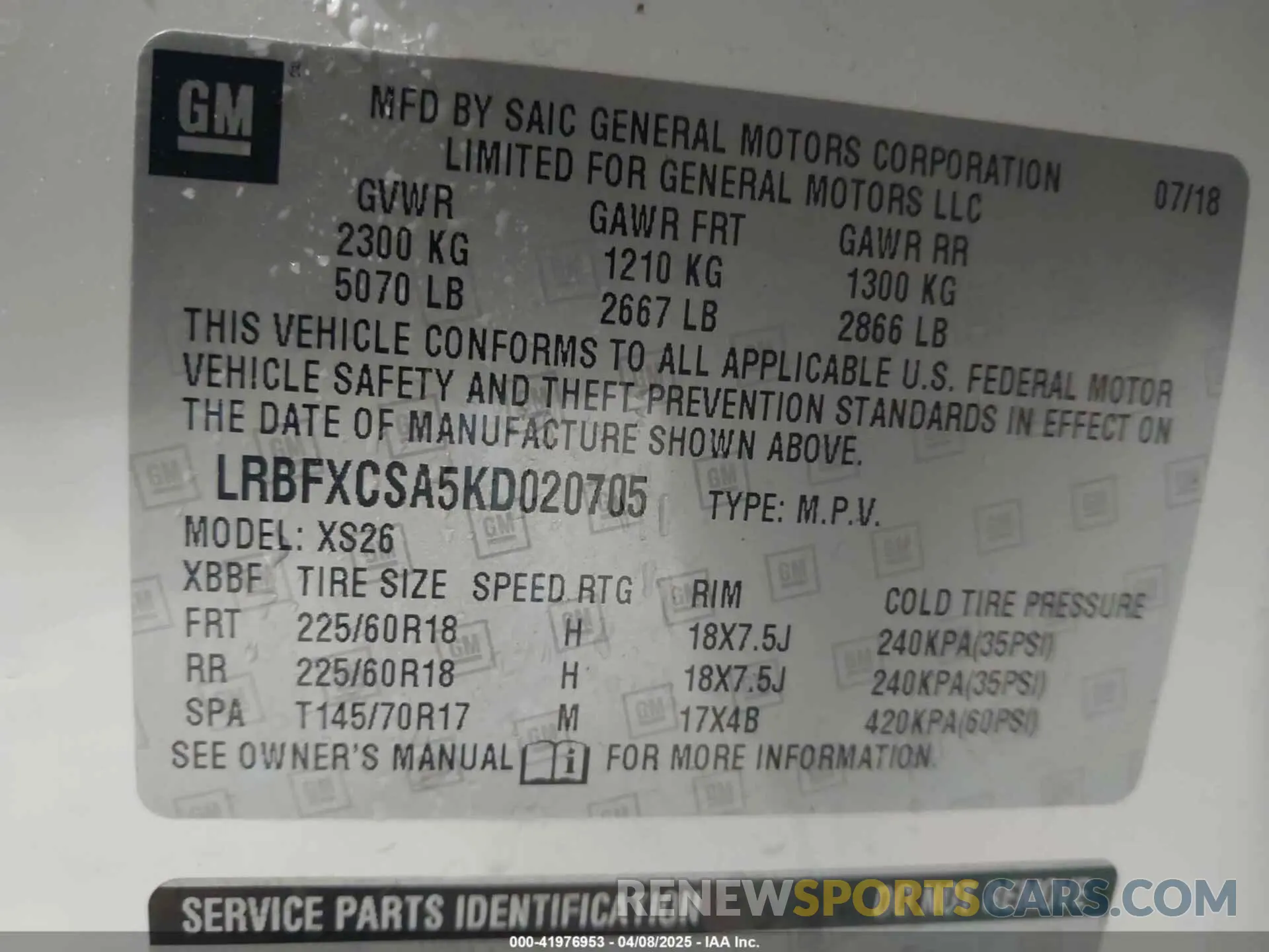 9 Photograph of a damaged car LRBFXCSA5KD020705 BUICK ENVISION 2019