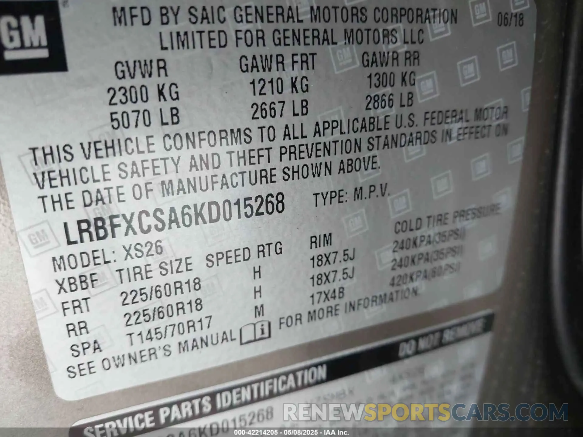 9 Photograph of a damaged car LRBFXCSA6KD015268 BUICK ENVISION 2019