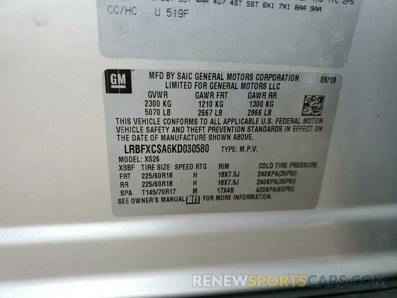 13 Photograph of a damaged car LRBFXCSA6KD030580 BUICK ENVISION 2019