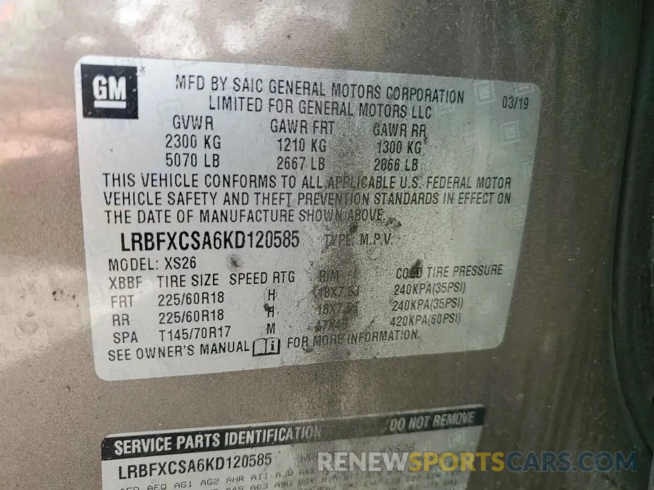 12 Photograph of a damaged car LRBFXCSA6KD120585 BUICK ENVISION 2019