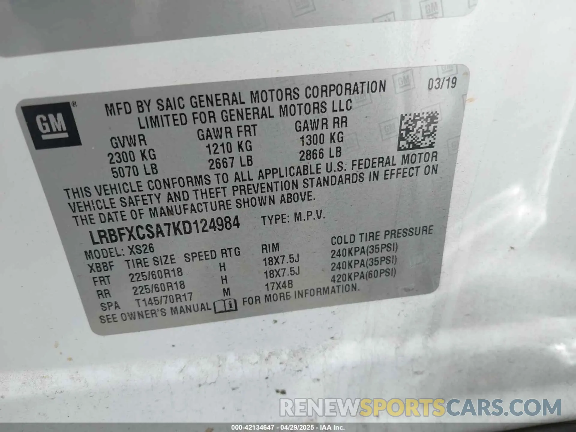 9 Photograph of a damaged car LRBFXCSA7KD124984 BUICK ENVISION 2019