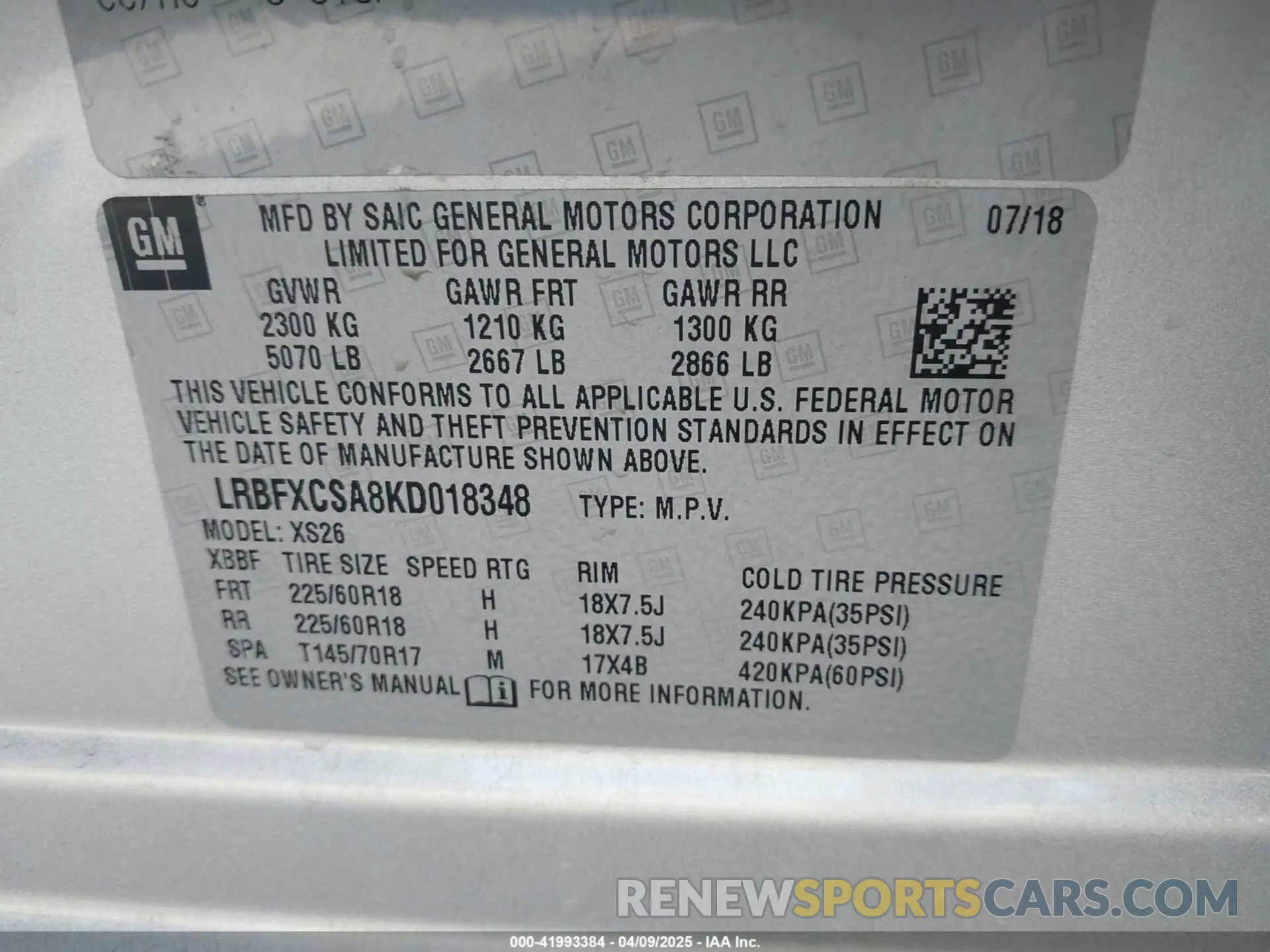 9 Photograph of a damaged car LRBFXCSA8KD018348 BUICK ENVISION 2019