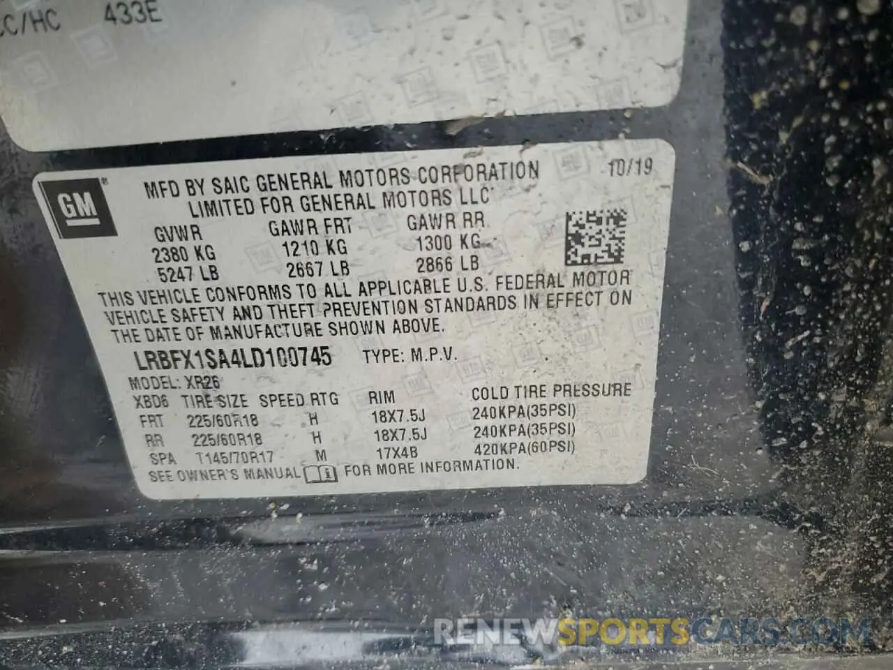 14 Photograph of a damaged car LRBFX1SA4LD100745 BUICK ENVISION 2020