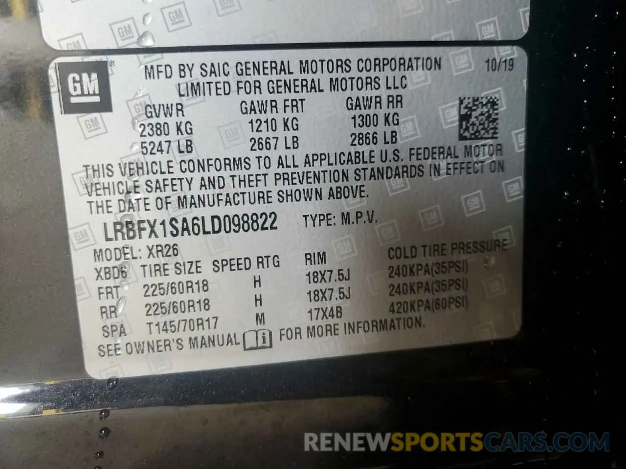 12 Photograph of a damaged car LRBFX1SA6LD098822 BUICK ENVISION 2020