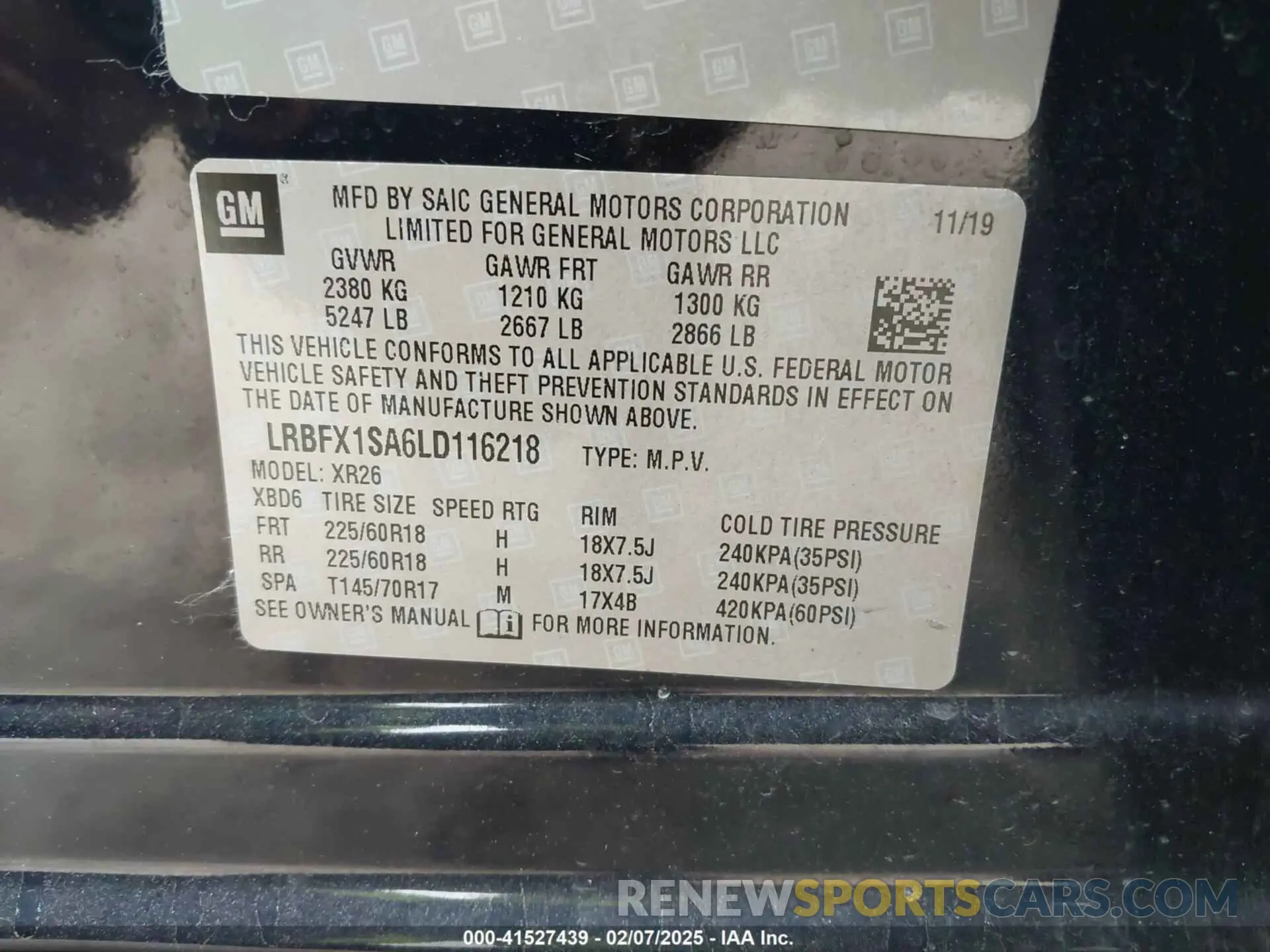9 Photograph of a damaged car LRBFX1SA6LD116218 BUICK ENVISION 2020