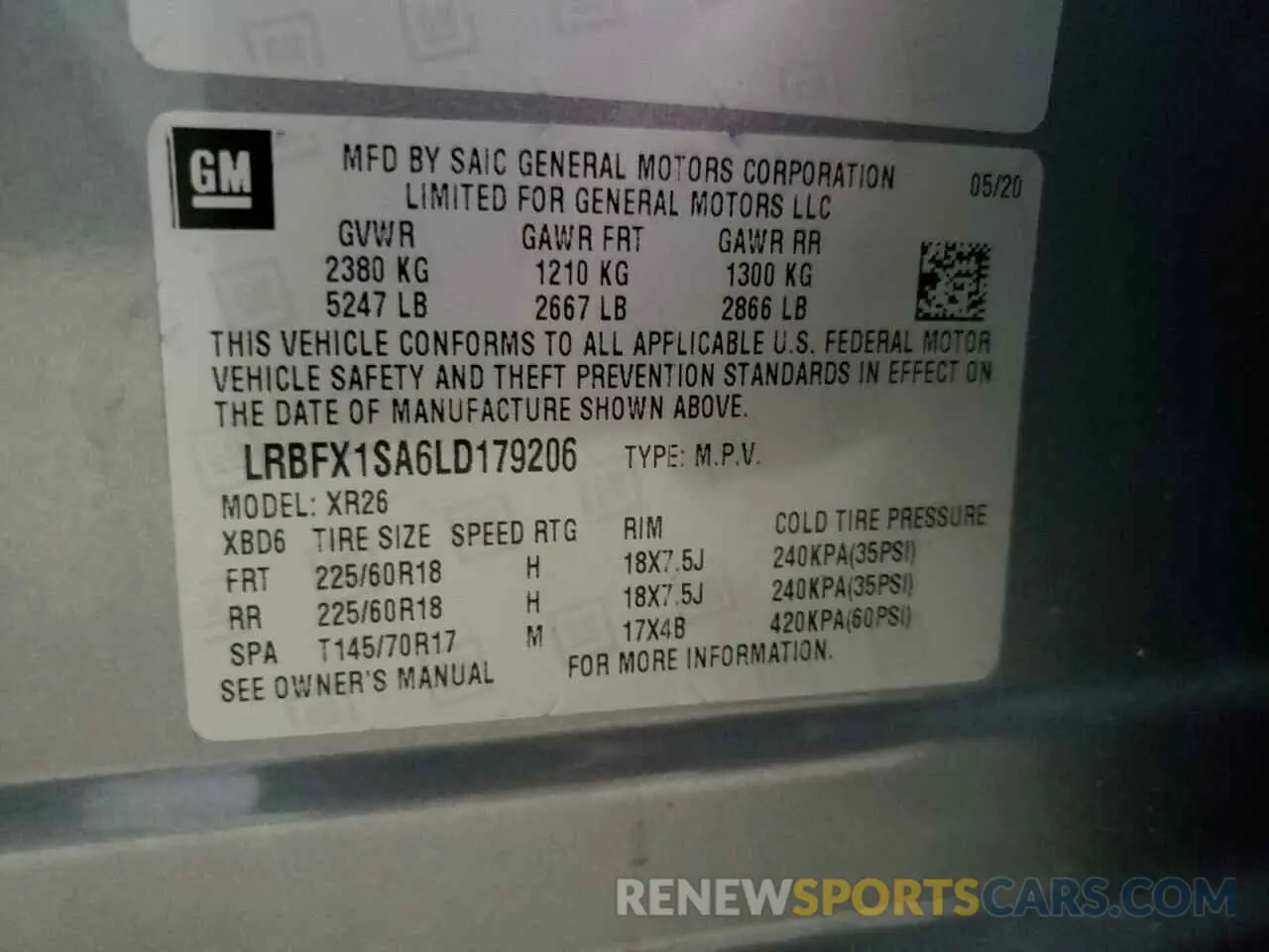 13 Photograph of a damaged car LRBFX1SA6LD179206 BUICK ENVISION 2020