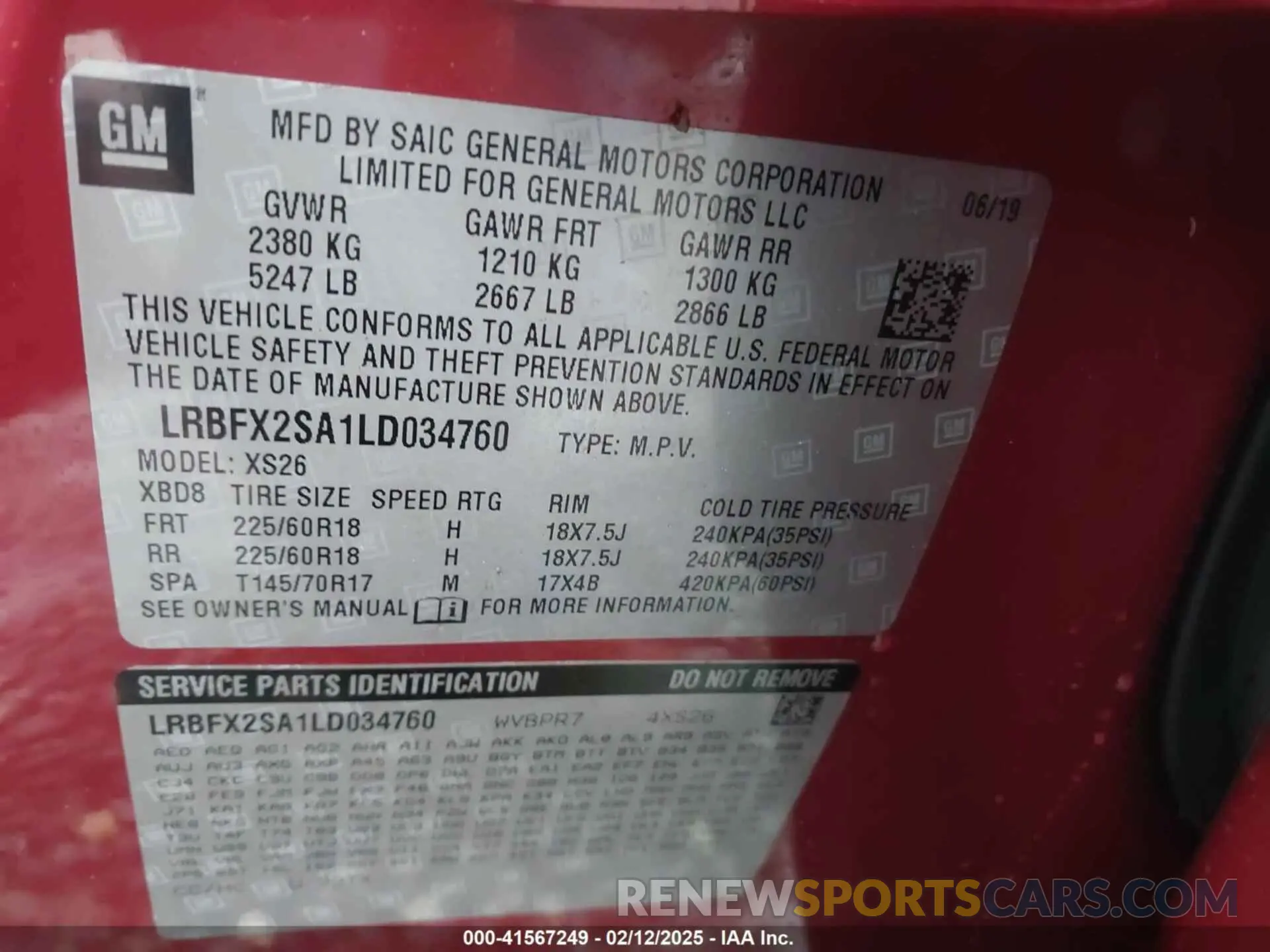 9 Photograph of a damaged car LRBFX2SA1LD034760 BUICK ENVISION 2020