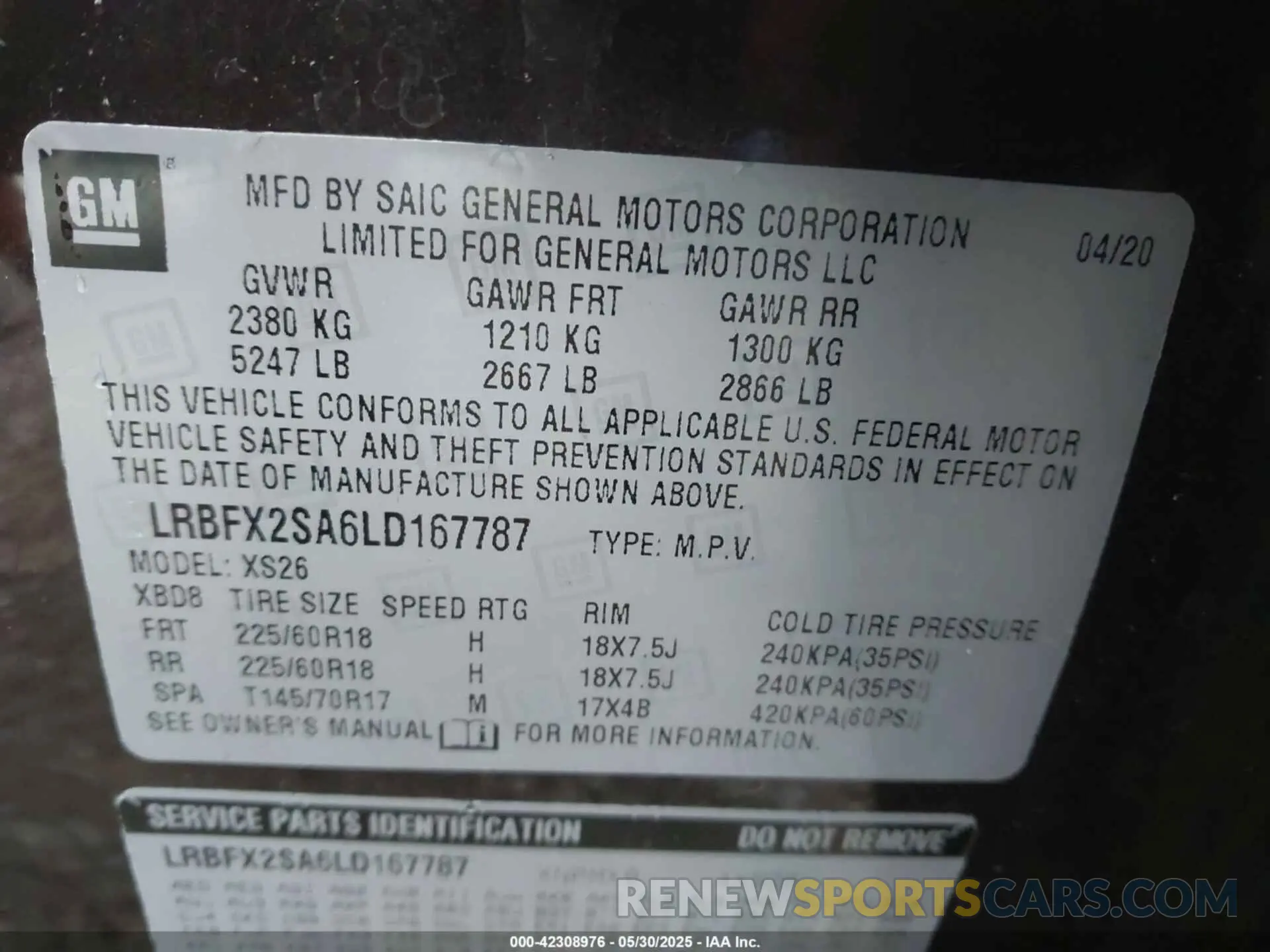9 Photograph of a damaged car LRBFX2SA6LD167787 BUICK ENVISION 2020