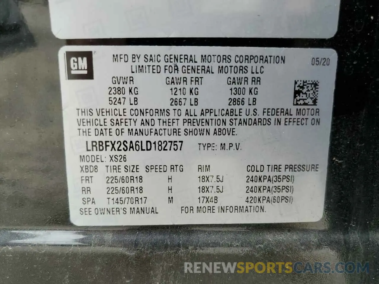 13 Photograph of a damaged car LRBFX2SA6LD182757 BUICK ENVISION 2020