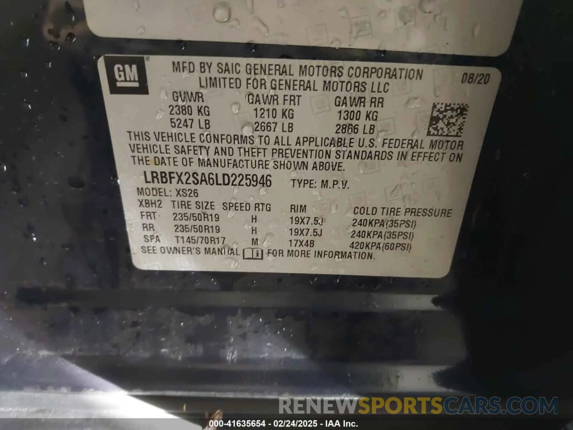 9 Photograph of a damaged car LRBFX2SA6LD225946 BUICK ENVISION 2020