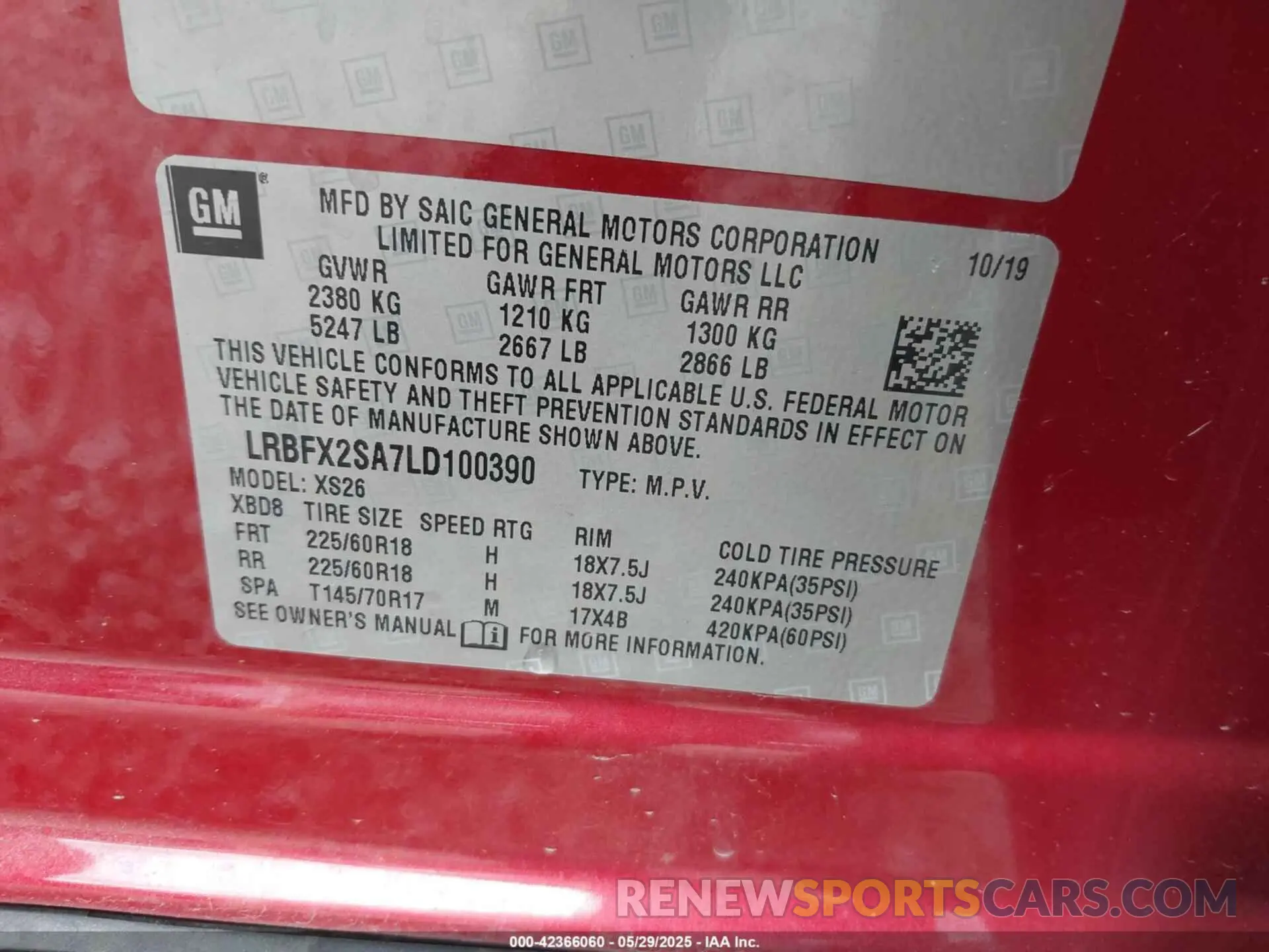 9 Photograph of a damaged car LRBFX2SA7LD100390 BUICK ENVISION 2020