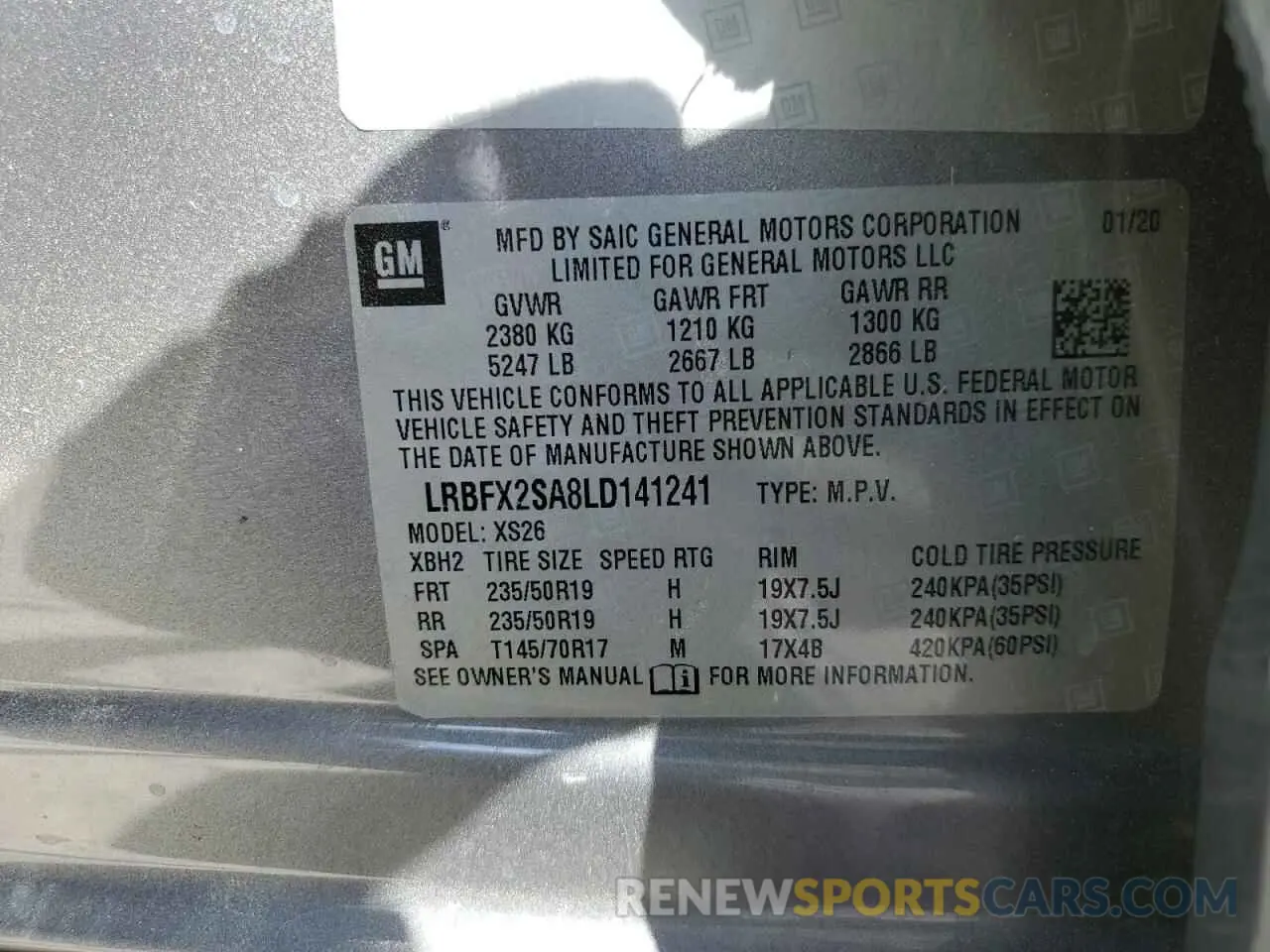 13 Photograph of a damaged car LRBFX2SA8LD141241 BUICK ENVISION 2020