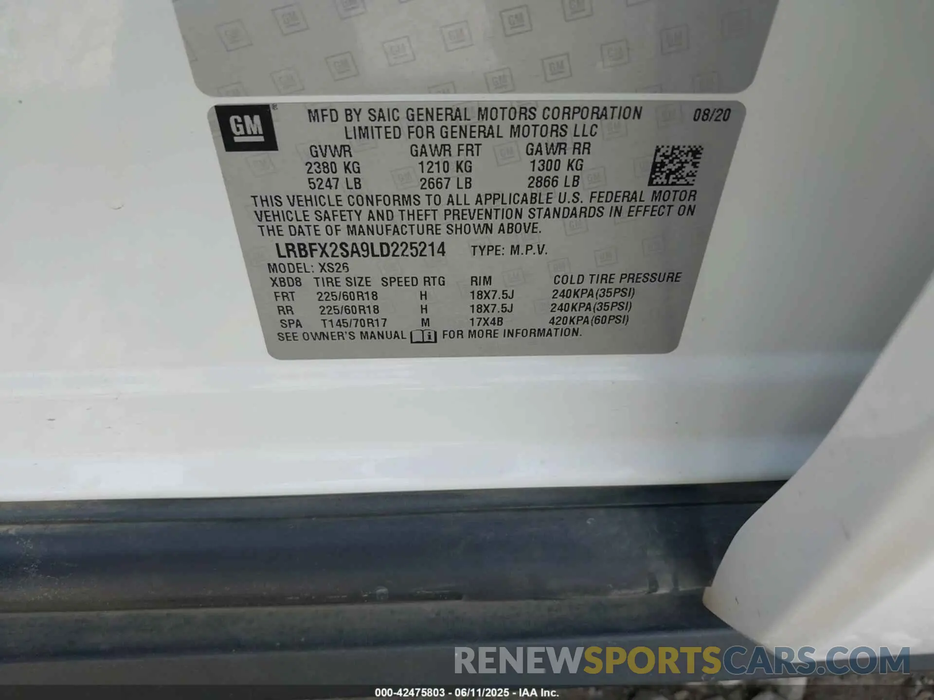 9 Photograph of a damaged car LRBFX2SA9LD225214 BUICK ENVISION 2020