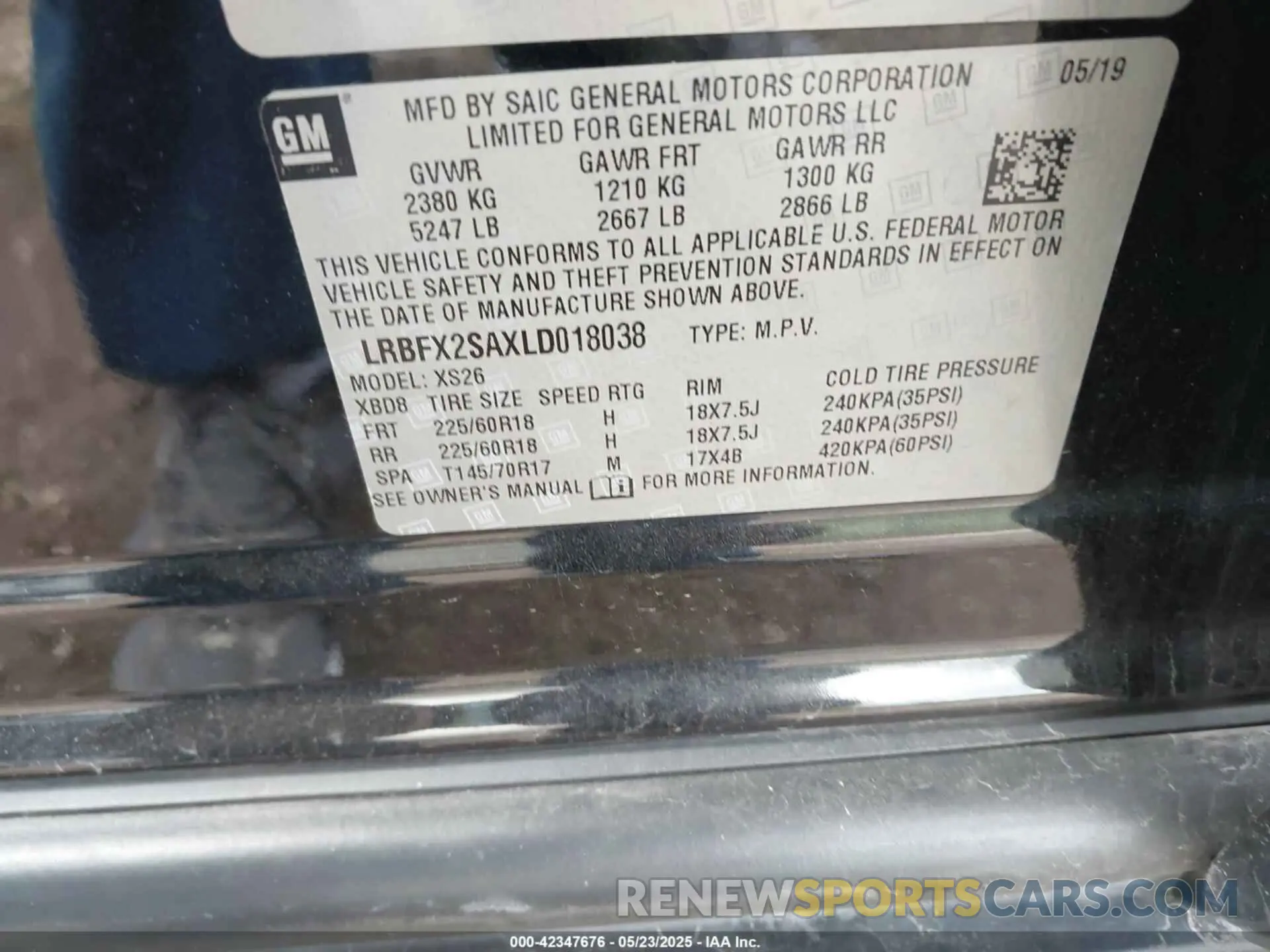9 Photograph of a damaged car LRBFX2SAXLD018038 BUICK ENVISION 2020