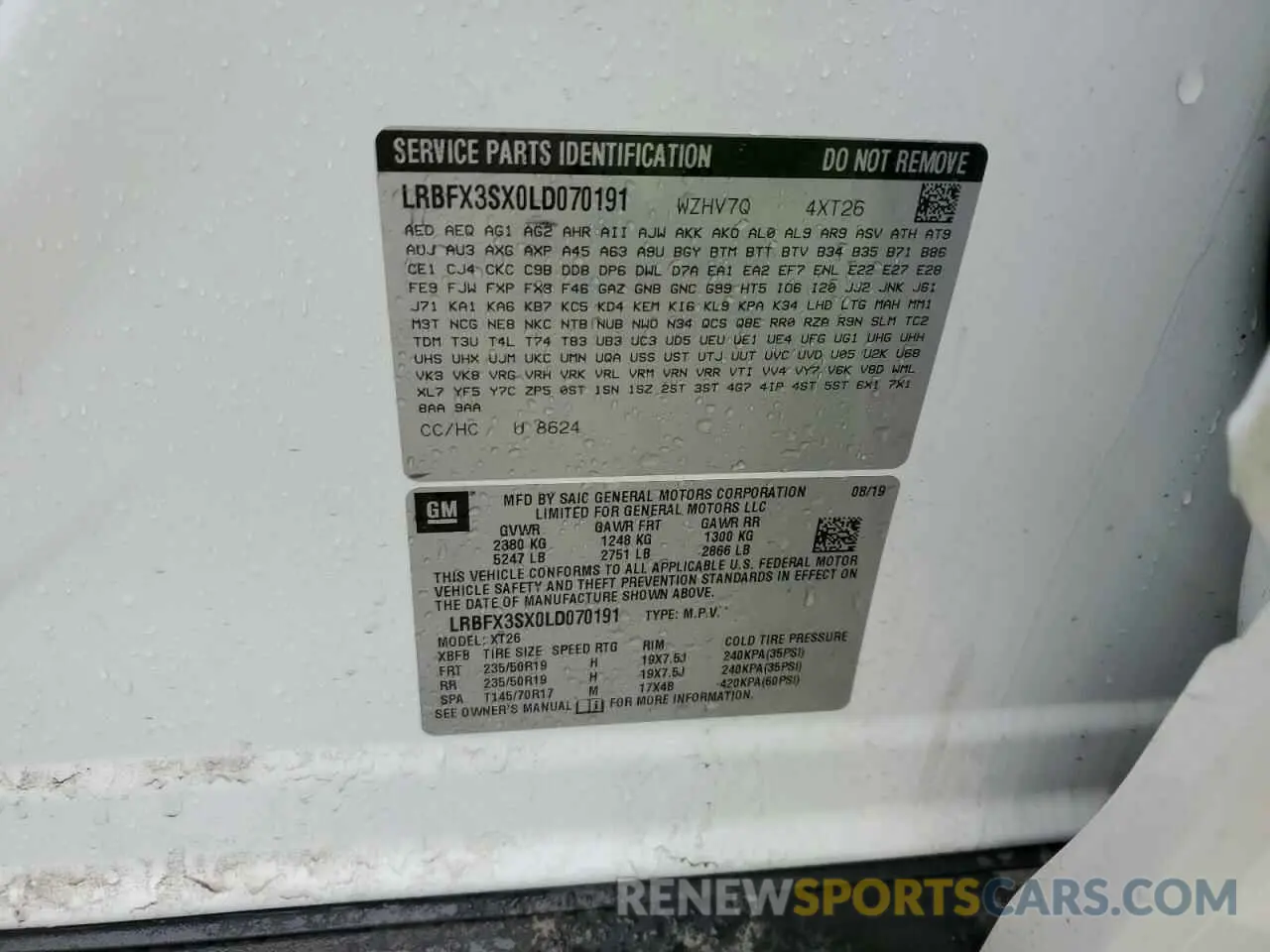 13 Photograph of a damaged car LRBFX3SX0LD070191 BUICK ENVISION 2020