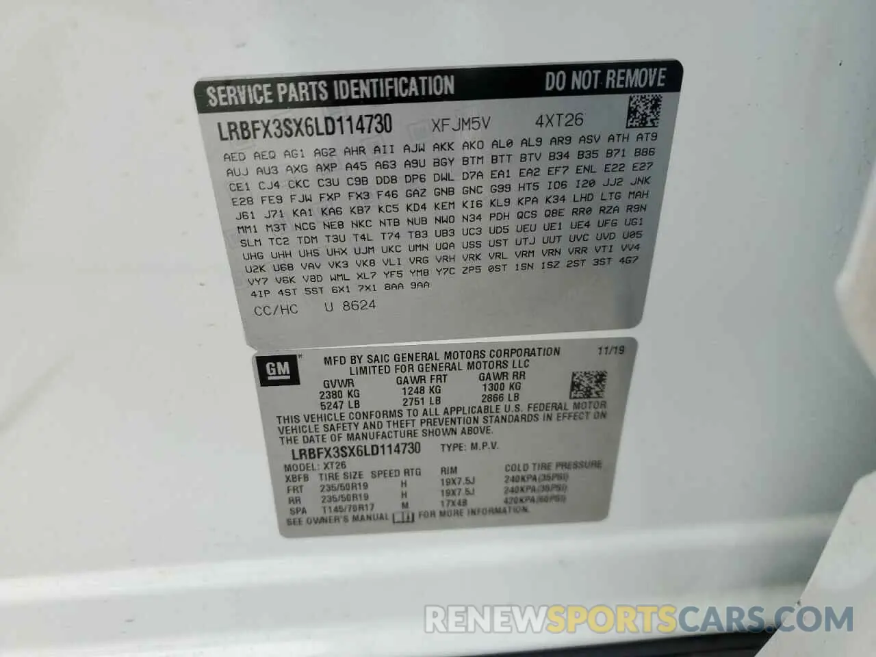 13 Photograph of a damaged car LRBFX3SX6LD114730 BUICK ENVISION 2020