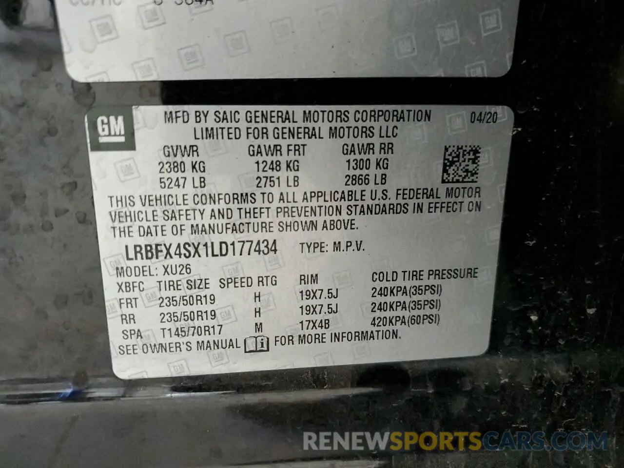13 Photograph of a damaged car LRBFX4SX1LD177434 BUICK ENVISION 2020