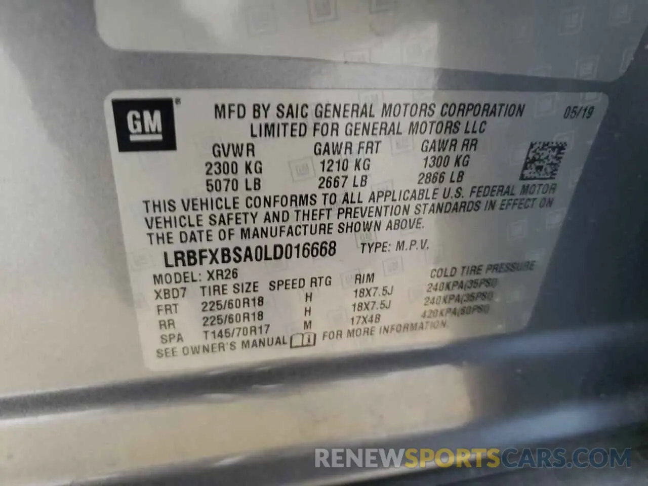 13 Photograph of a damaged car LRBFXBSA0LD016668 BUICK ENVISION 2020