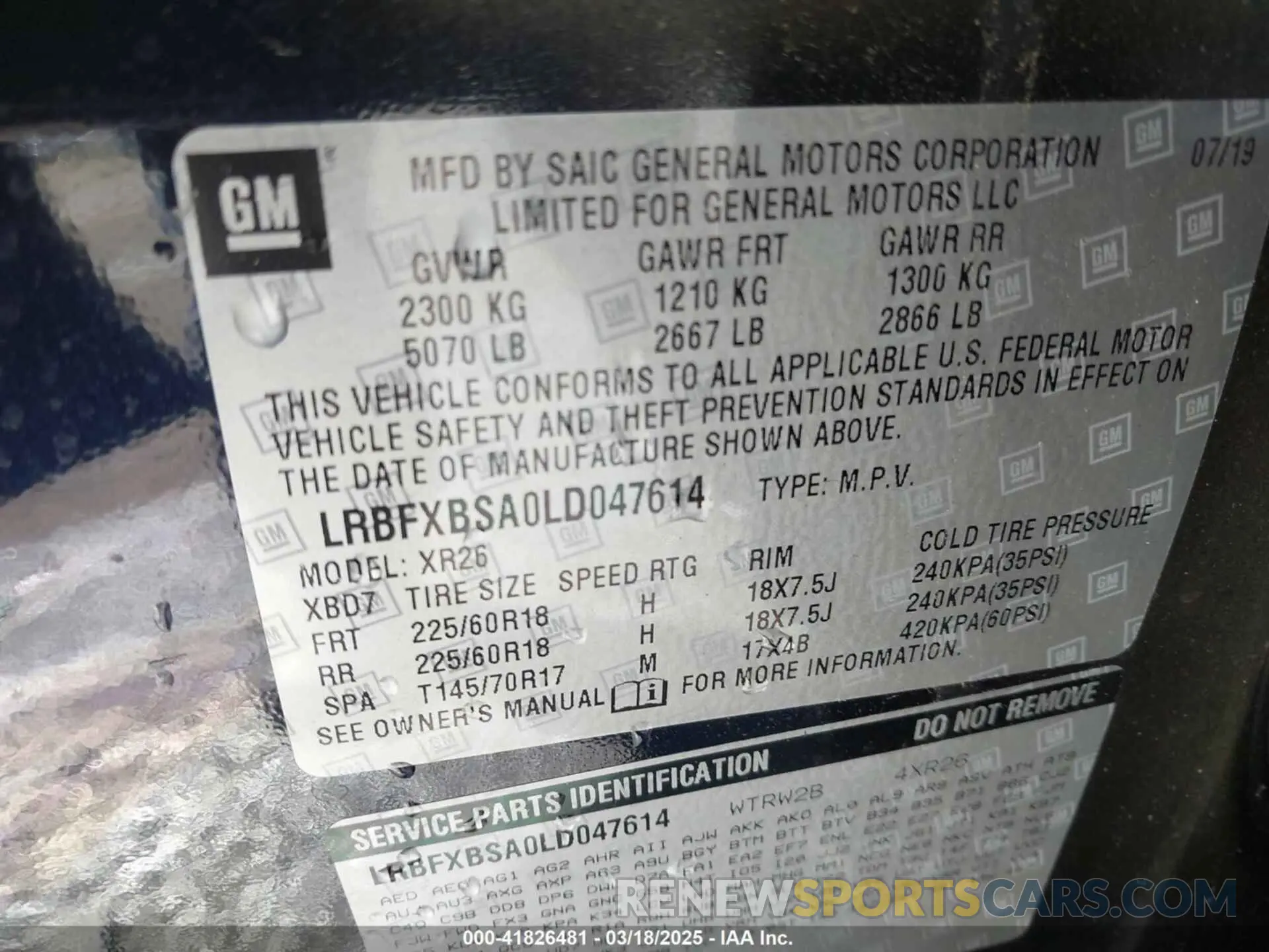 9 Photograph of a damaged car LRBFXBSA0LD047614 BUICK ENVISION 2020