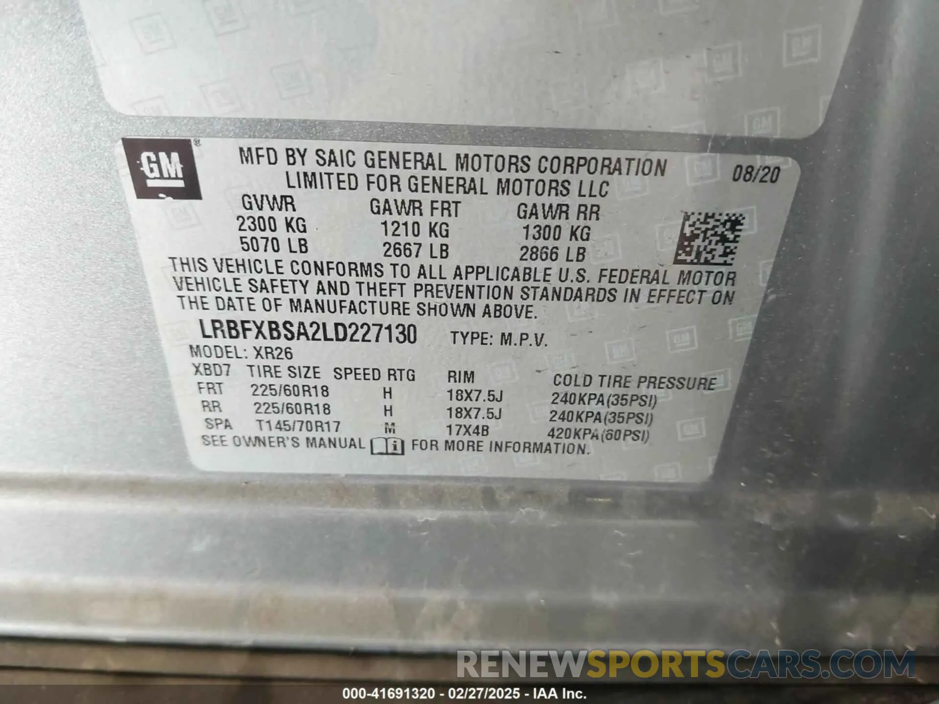 9 Photograph of a damaged car LRBFXBSA2LD227130 BUICK ENVISION 2020