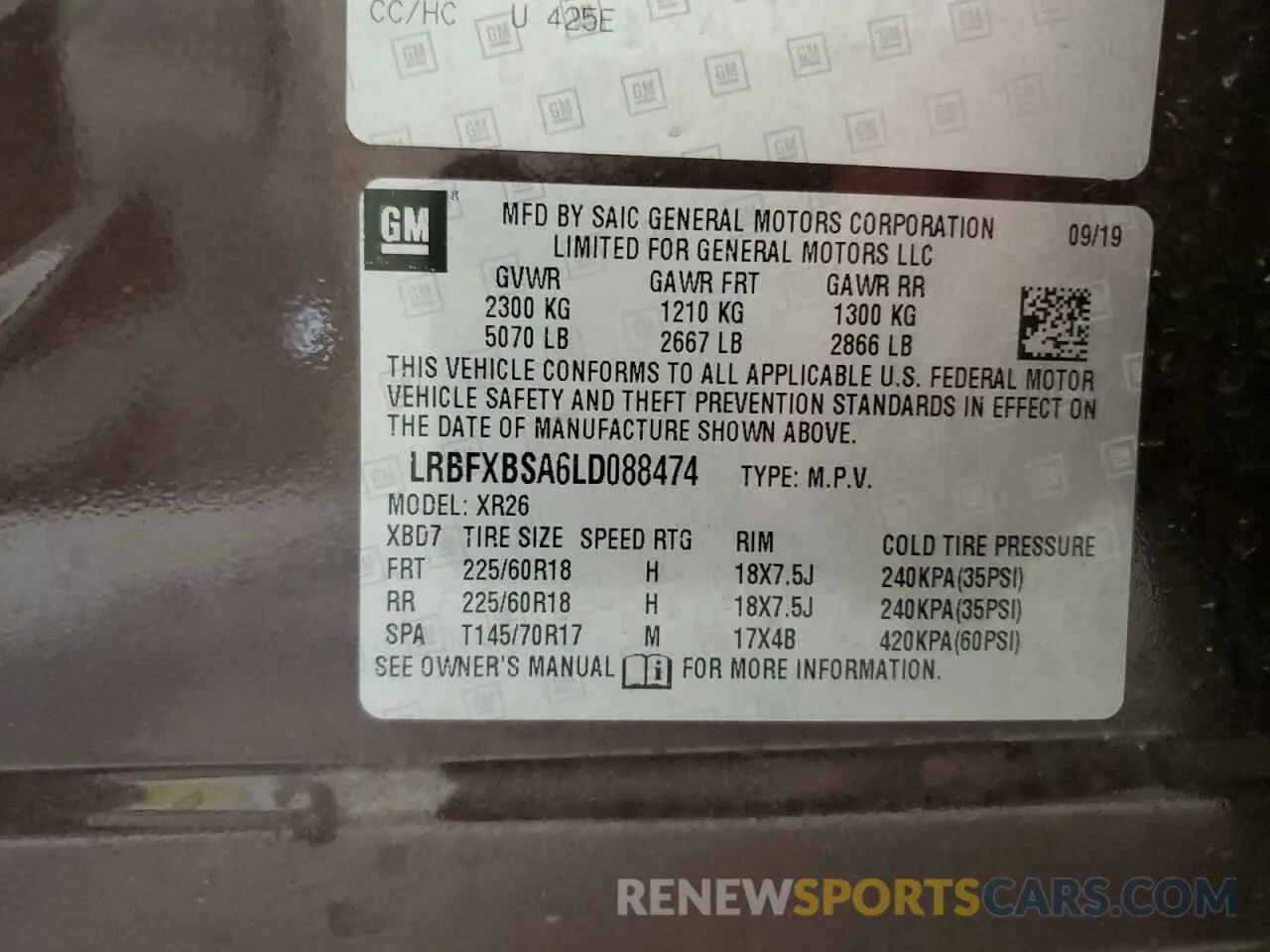 13 Photograph of a damaged car LRBFXBSA6LD088474 BUICK ENVISION 2020