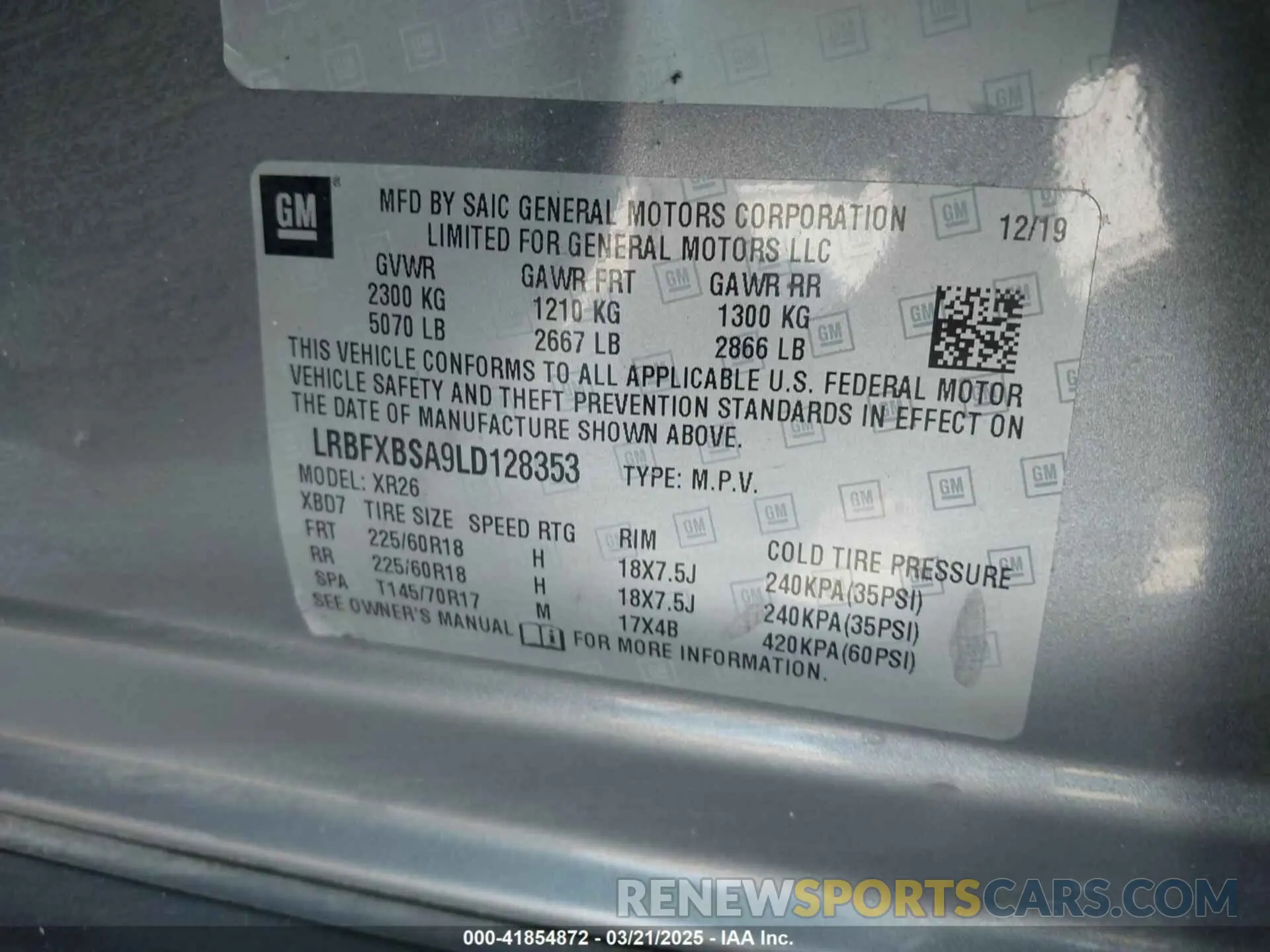 9 Photograph of a damaged car LRBFXBSA9LD128353 BUICK ENVISION 2020