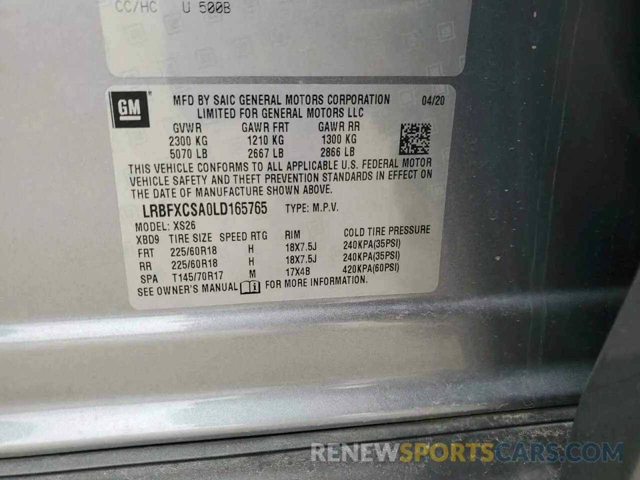 13 Photograph of a damaged car LRBFXCSA0LD165765 BUICK ENVISION 2020