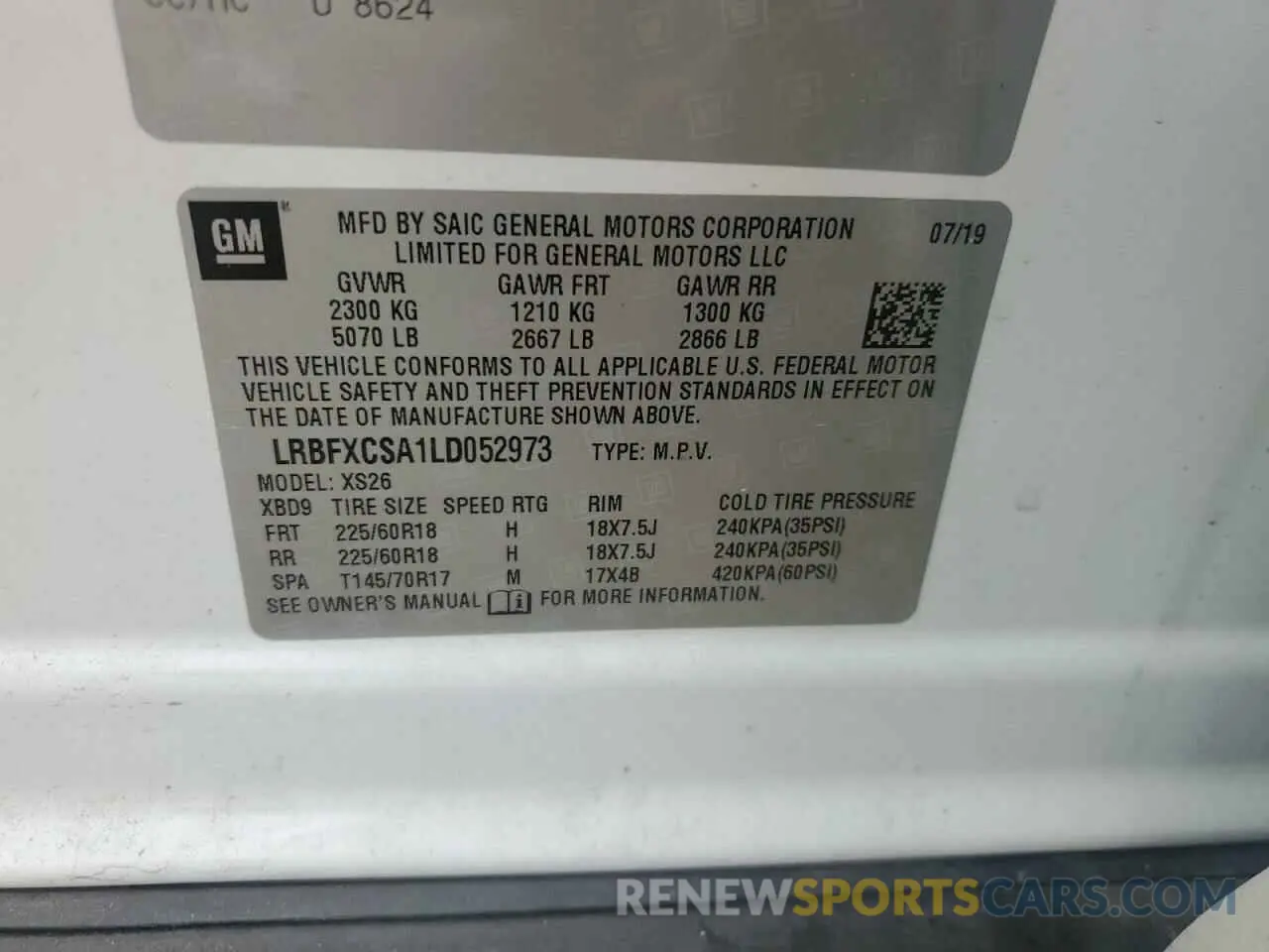 13 Photograph of a damaged car LRBFXCSA1LD052973 BUICK ENVISION 2020