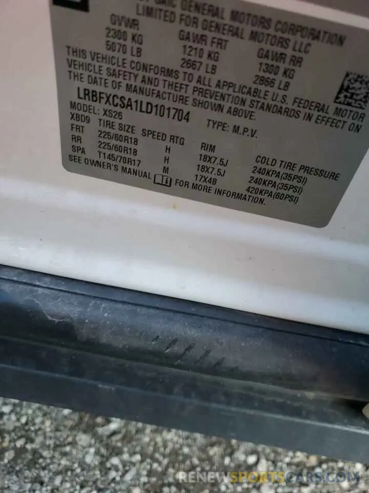 13 Photograph of a damaged car LRBFXCSA1LD101704 BUICK ENVISION 2020