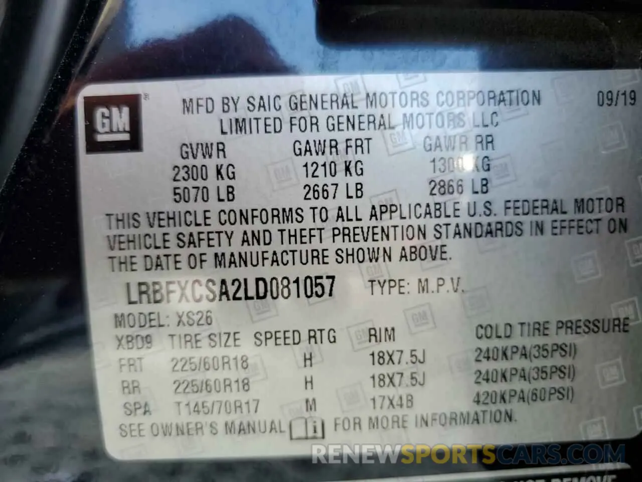 14 Photograph of a damaged car LRBFXCSA2LD081057 BUICK ENVISION 2020