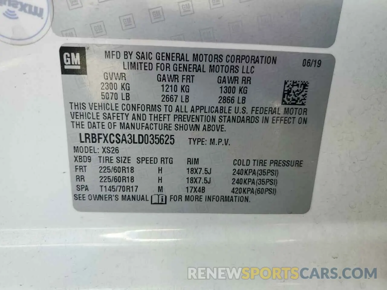 13 Photograph of a damaged car LRBFXCSA3LD035625 BUICK ENVISION 2020
