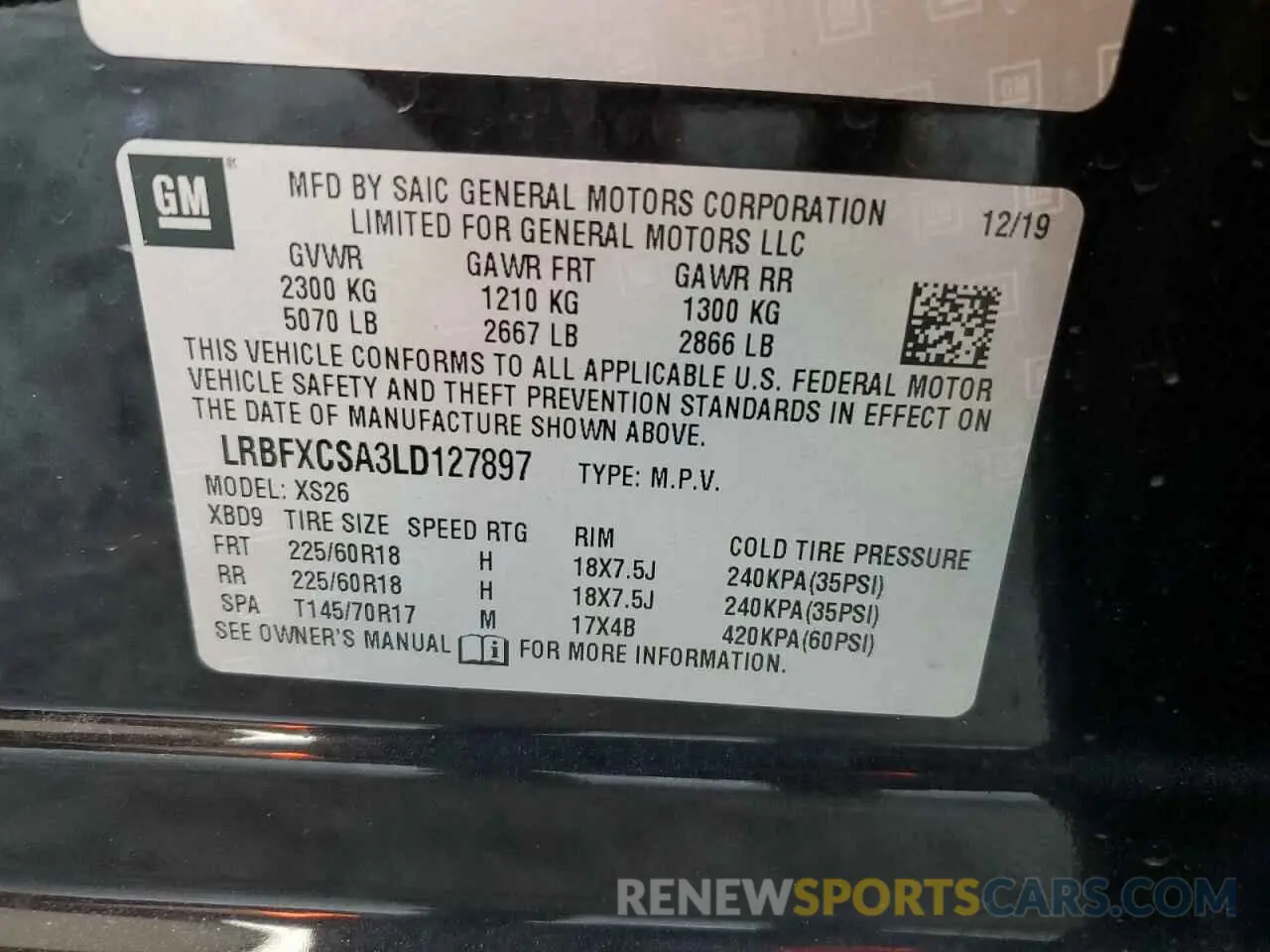 13 Photograph of a damaged car LRBFXCSA3LD127897 BUICK ENVISION 2020