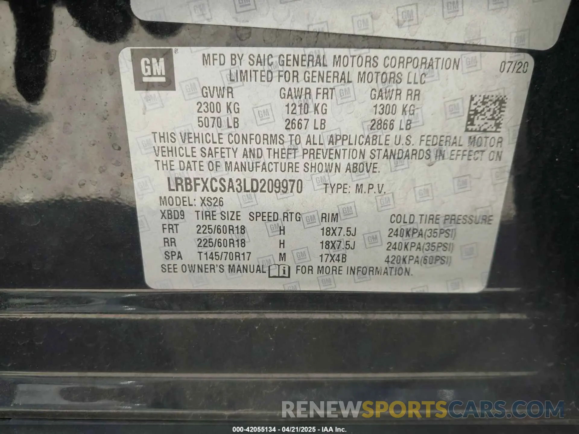 9 Photograph of a damaged car LRBFXCSA3LD209970 BUICK ENVISION 2020