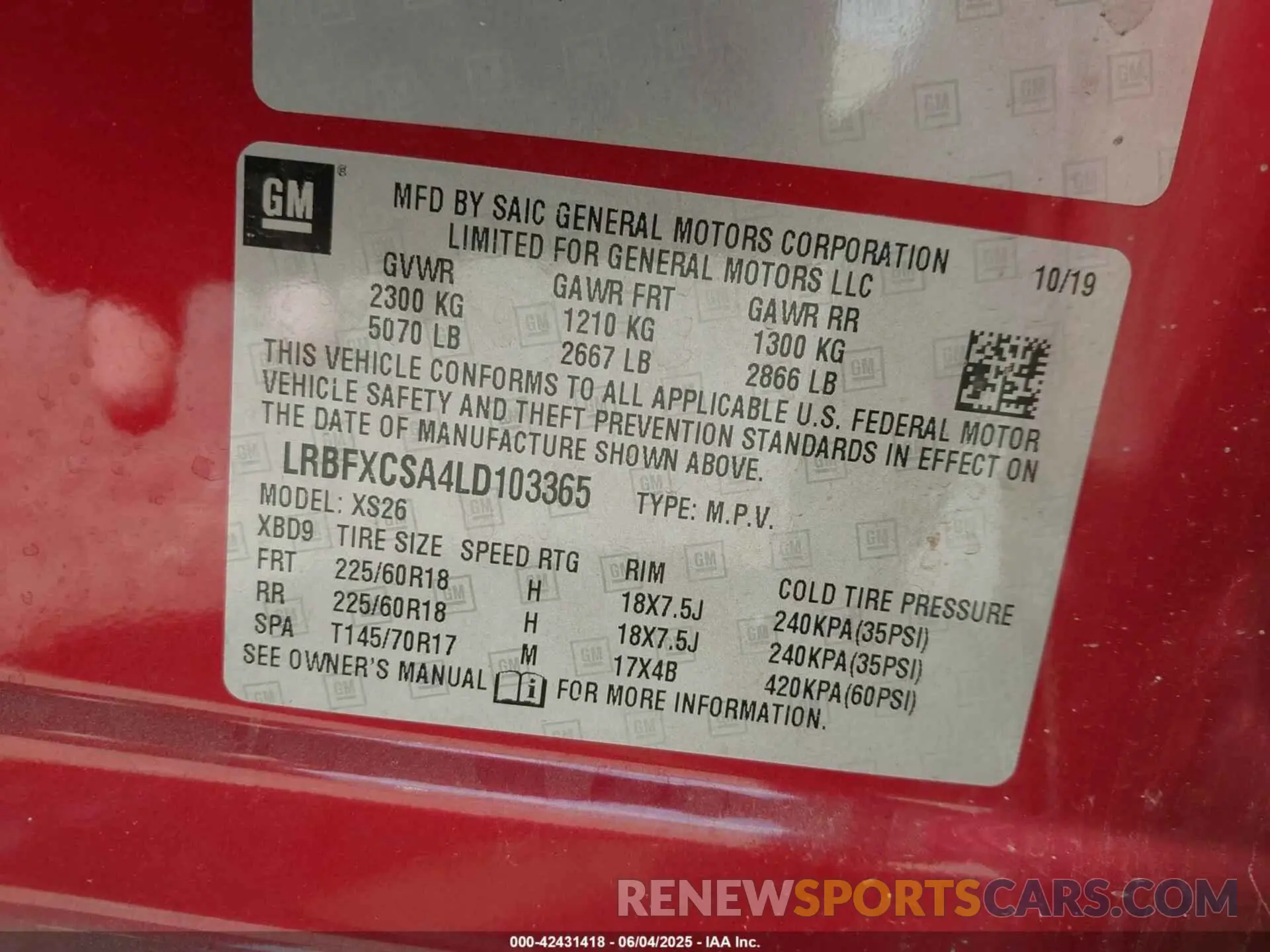 9 Photograph of a damaged car LRBFXCSA4LD103365 BUICK ENVISION 2020
