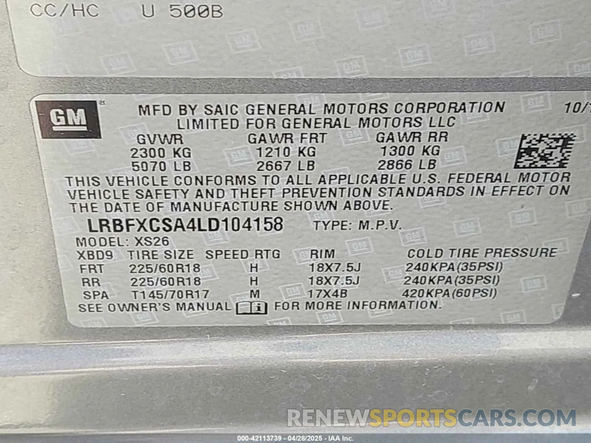 9 Photograph of a damaged car LRBFXCSA4LD104158 BUICK ENVISION 2020