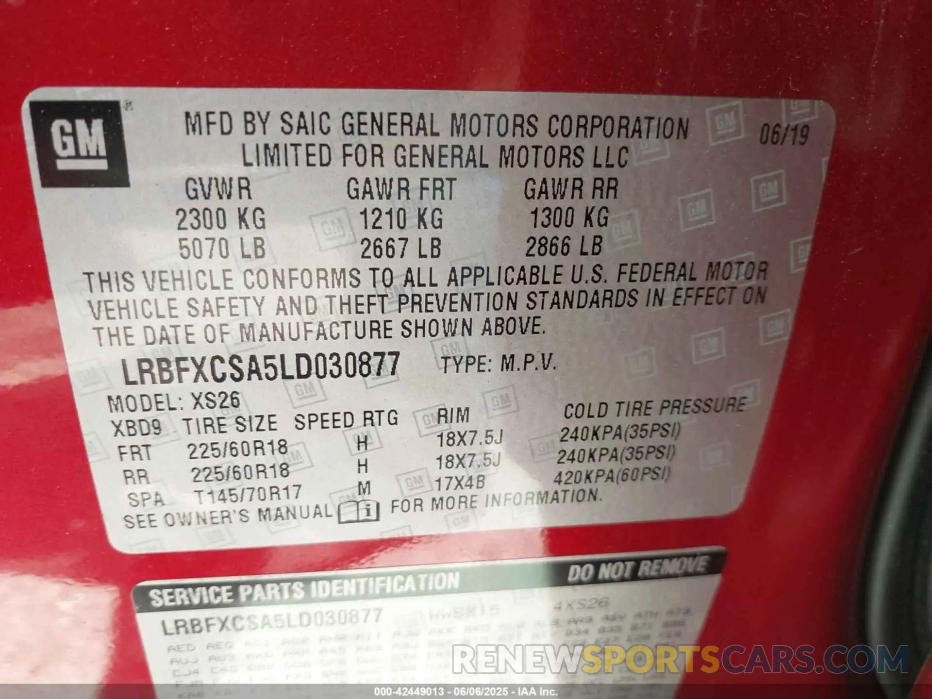 9 Photograph of a damaged car LRBFXCSA5LD030877 BUICK ENVISION 2020