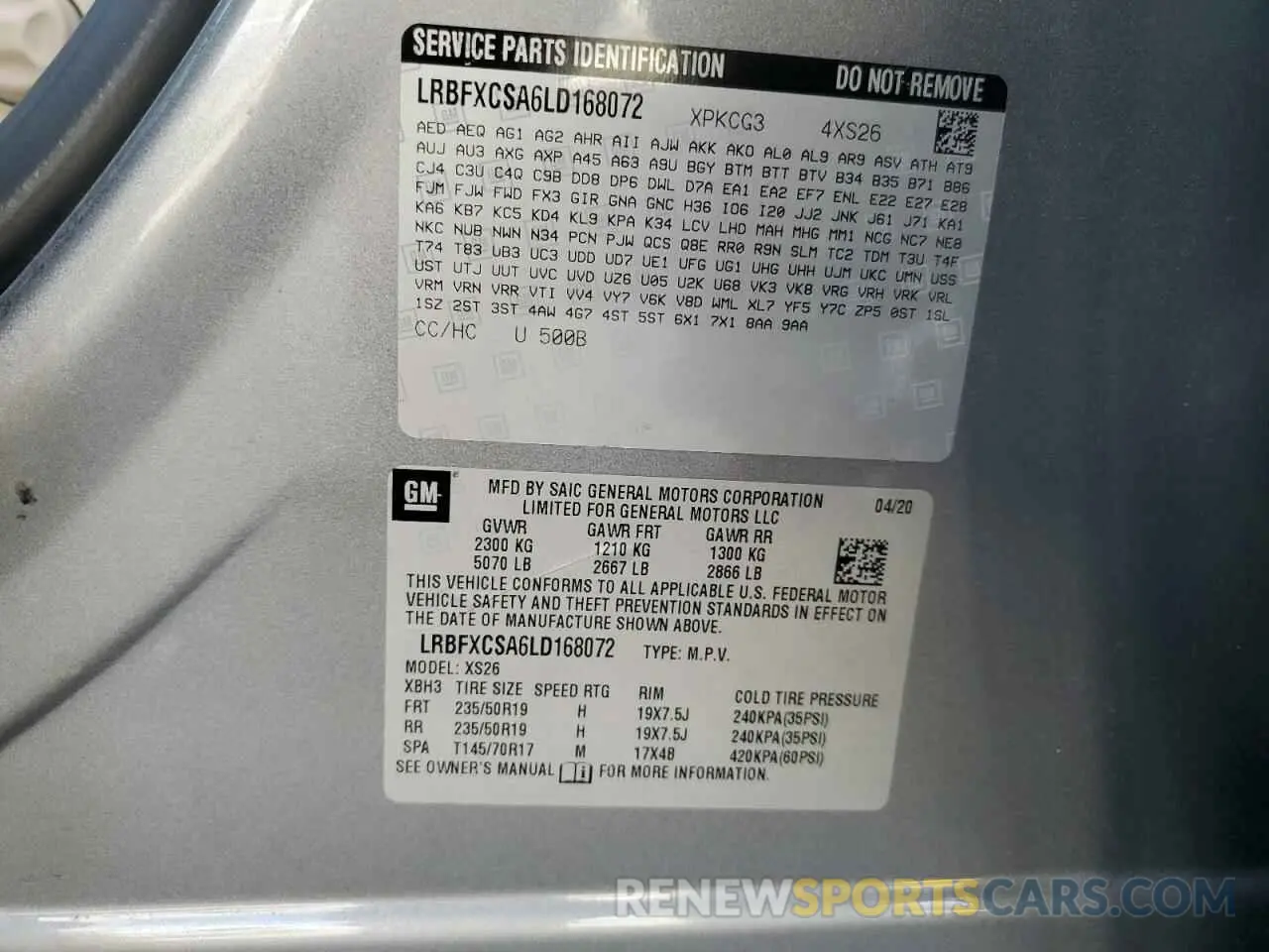14 Photograph of a damaged car LRBFXCSA6LD168072 BUICK ENVISION 2020