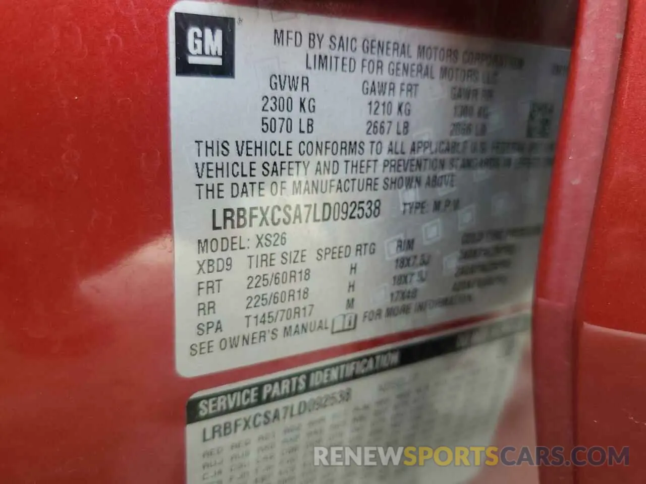 13 Photograph of a damaged car LRBFXCSA7LD092538 BUICK ENVISION 2020